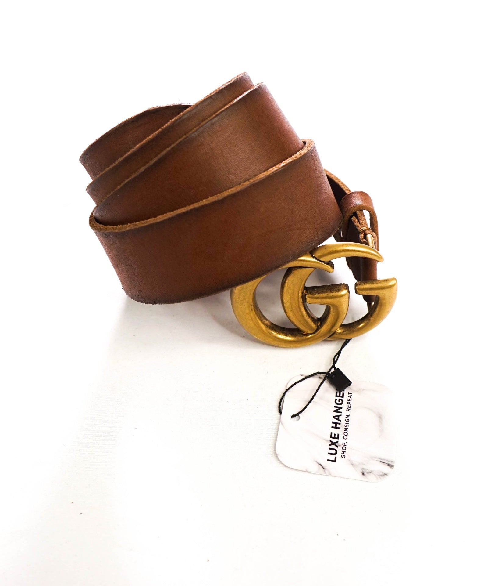 $570 GUCCI - Brown Unfinished Leather "GG Marmont" Wide Belt - 42