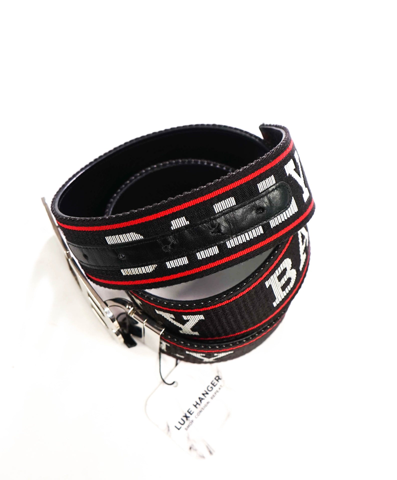 $330 BALLY - Black/Red Leather/Nylon Reversible Mirror B Belt - 34W
