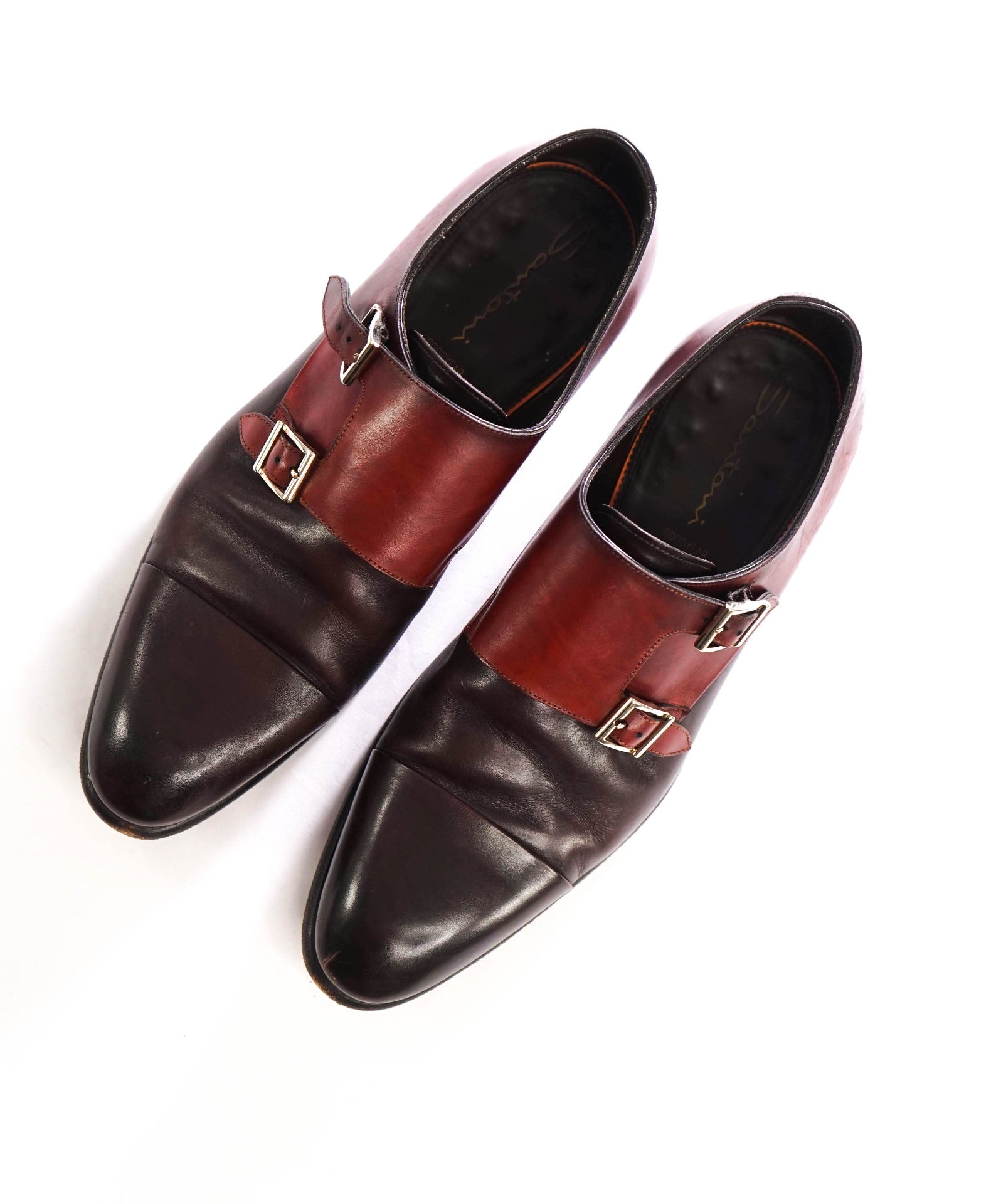 $1,595 SANTONI - Burgundy "GOODYEAR" Leather Monk Straps - US 9.5 (8.5UK)