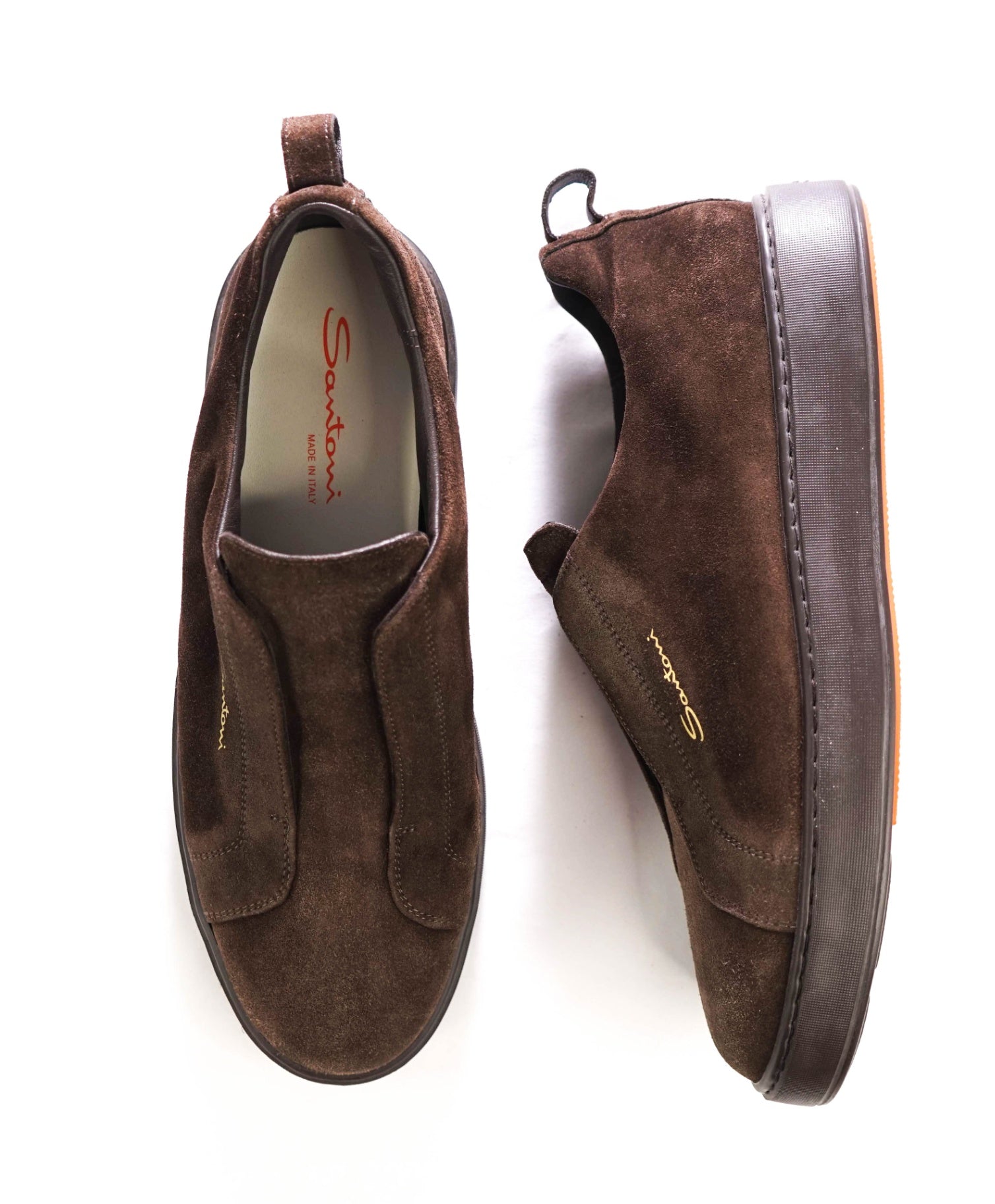 $875 SANTONI - Brown Suede Sneakers - US 10.5 (9.5UK)