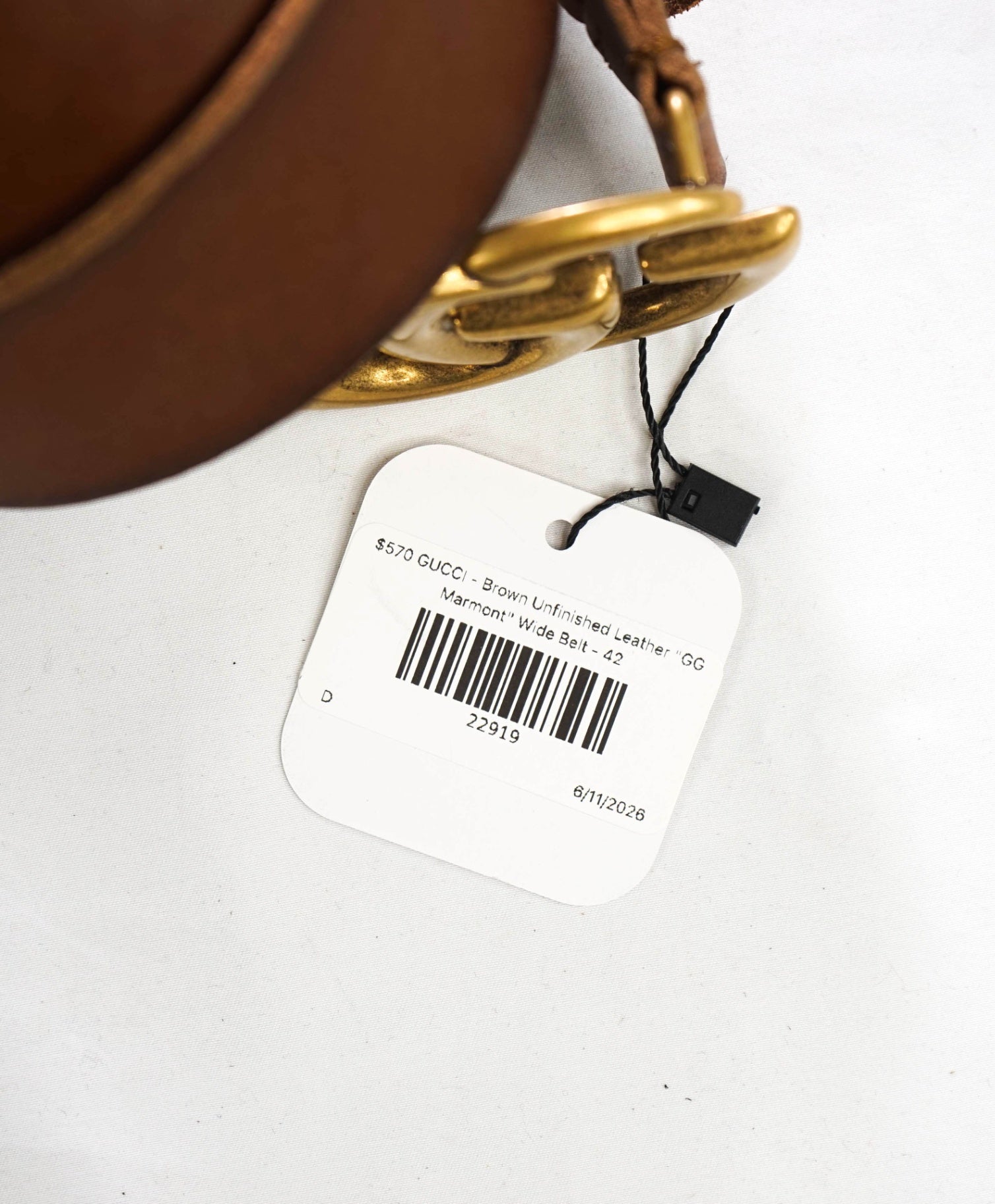 $570 GUCCI - Brown Unfinished Leather "GG Marmont" Wide Belt - 42