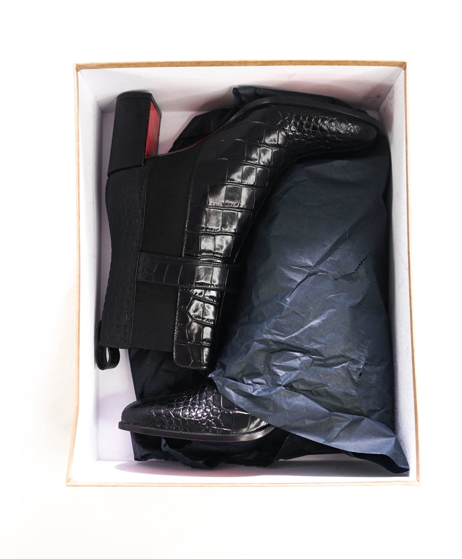 $1,495 LOUBOUTIN - Black Alligator Leather 70mm Chelsea Boots - US 10.5 (40.5EU)