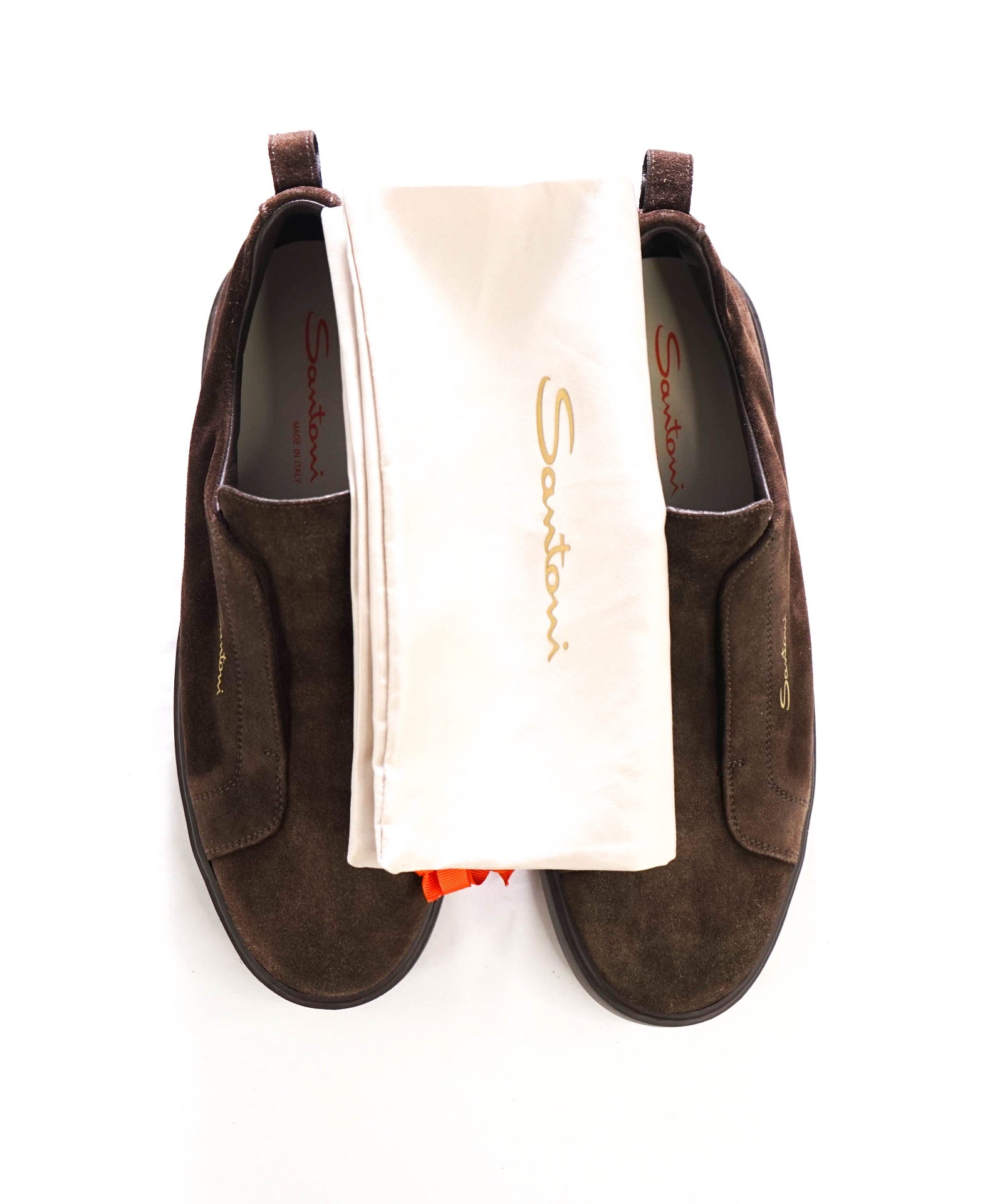 $875 SANTONI - Brown Suede Sneakers - US 10.5 (9.5UK)
