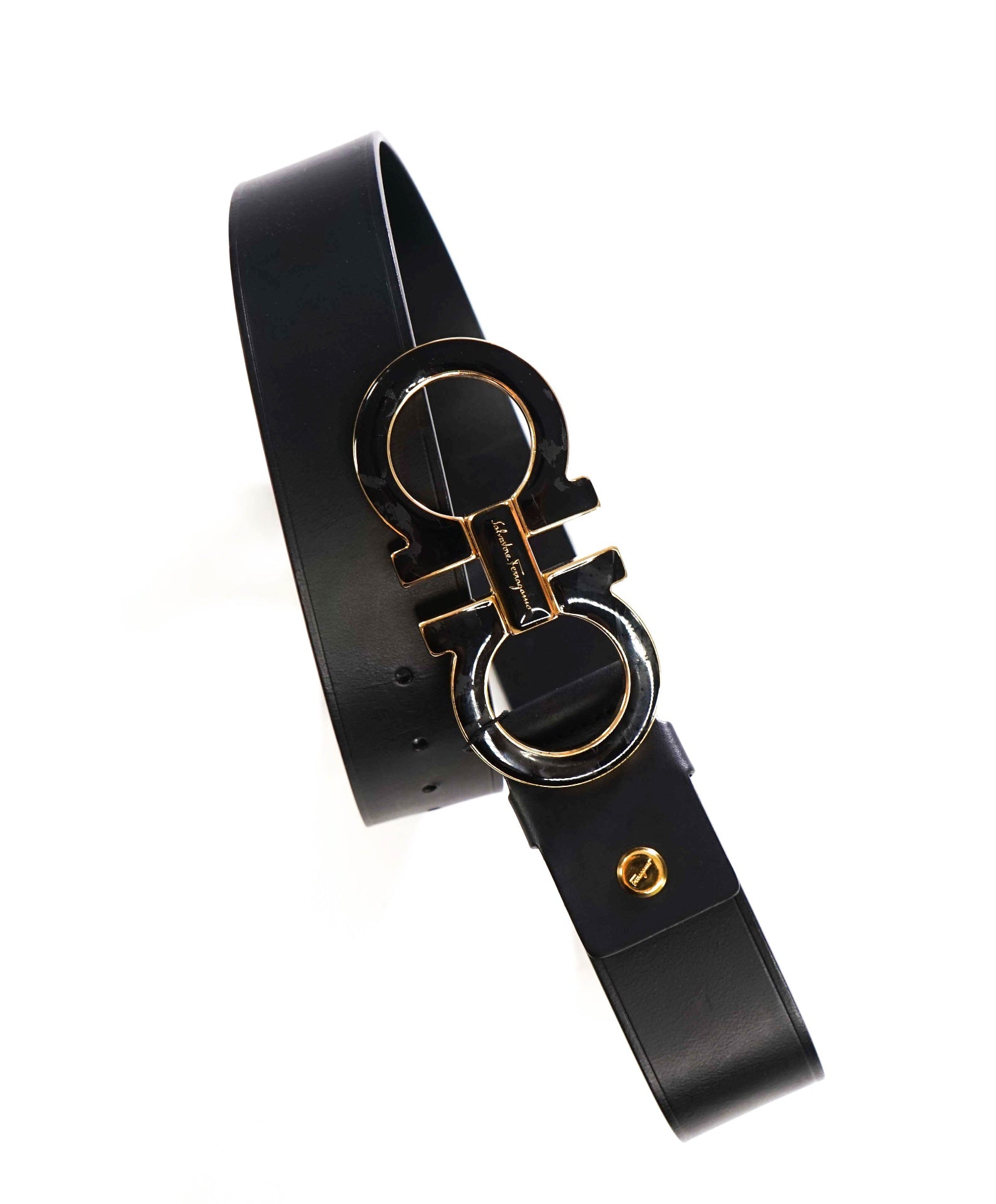 $575 FERRAGAMO - Black Leather Wide Belt - 36W