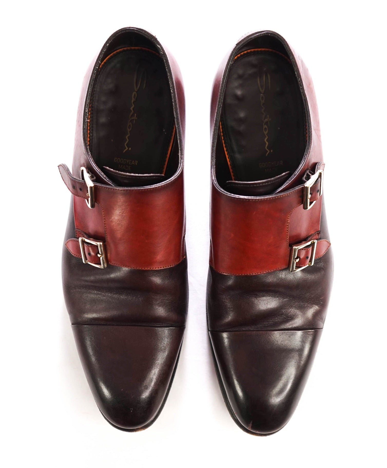 $1,595 SANTONI - Burgundy "GOODYEAR" Leather Monk Straps - US 9.5 (8.5UK)