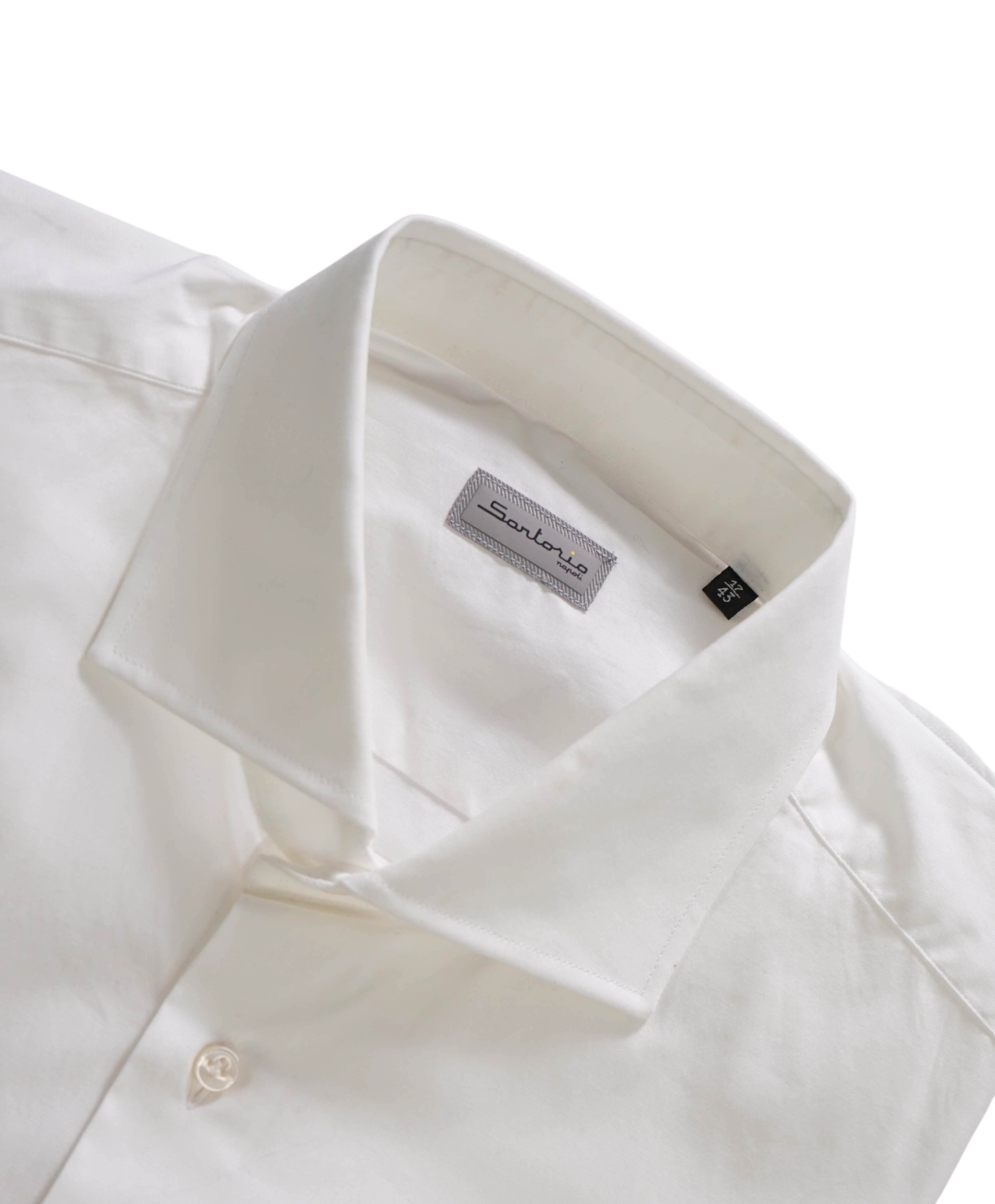 $495 SARTORIO NAPOLI - Solid White Stretch Cotton Shirt - 17 | 43