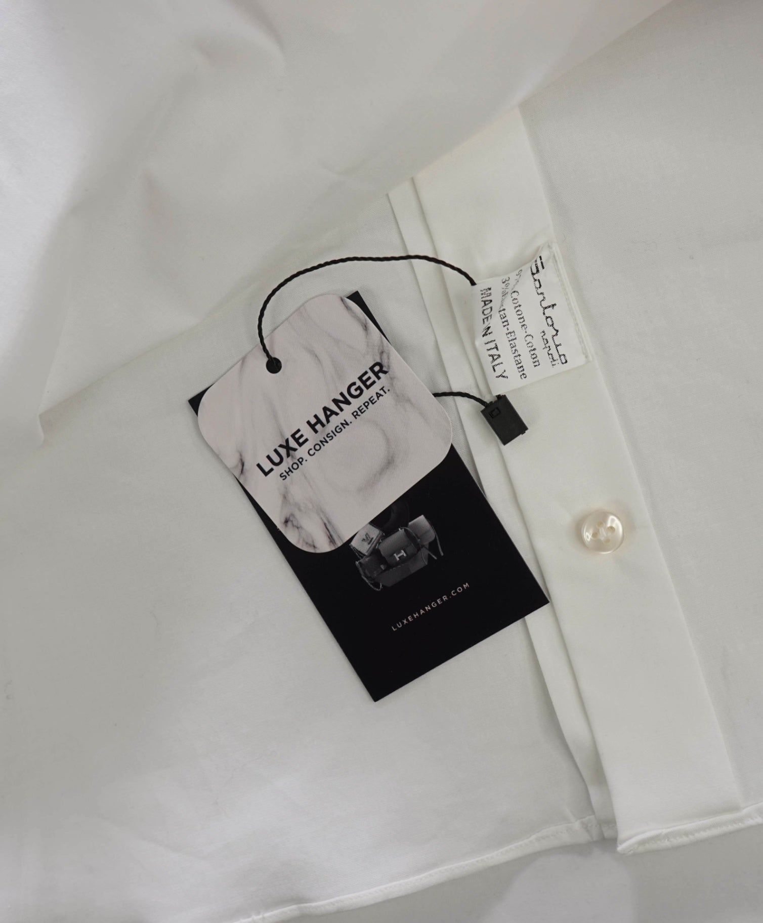 $495 SARTORIO NAPOLI - Solid White Stretch Cotton Shirt - 17 | 43