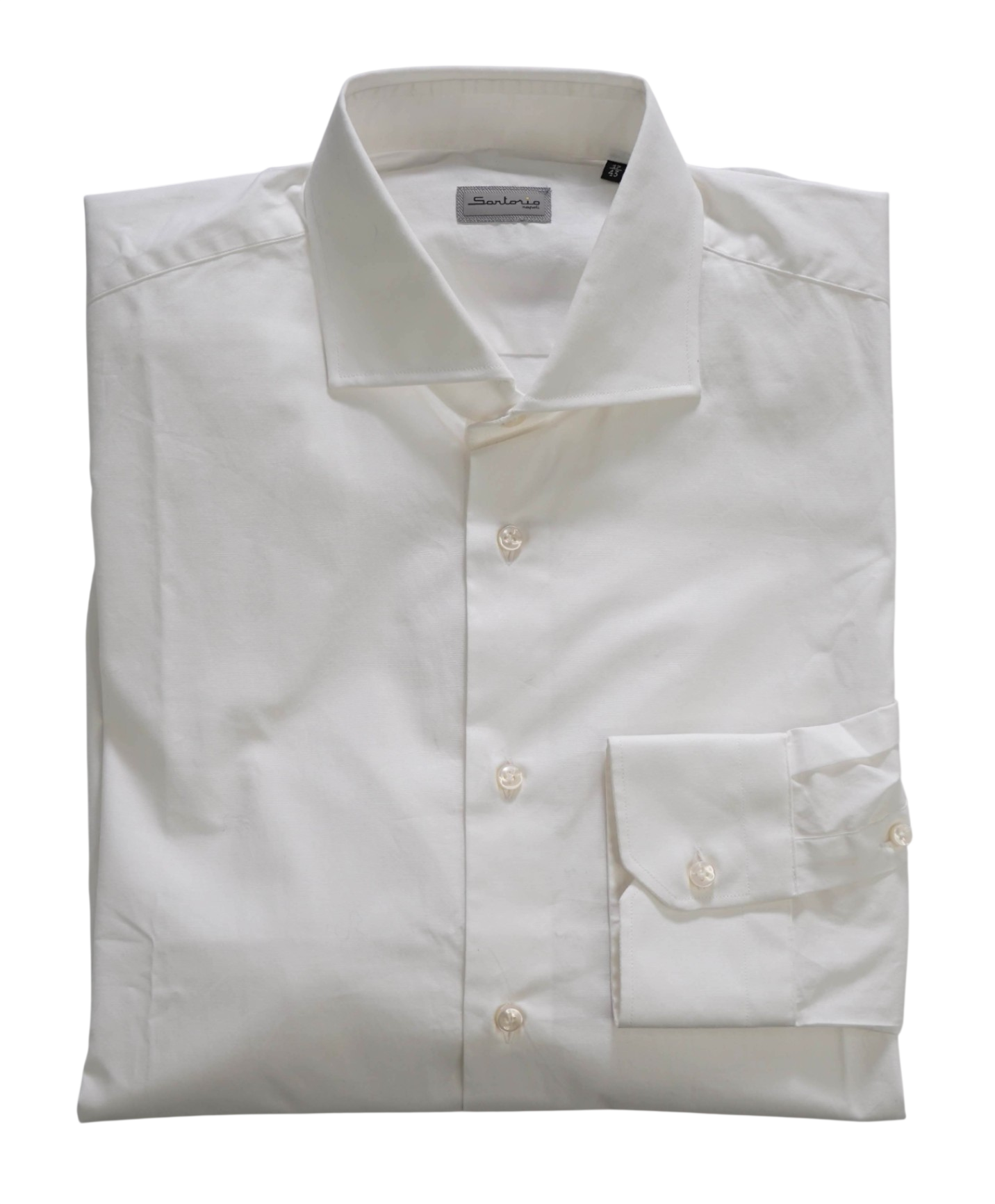 $495 SARTORIO NAPOLI - Solid White Stretch Cotton Shirt - 17 | 43