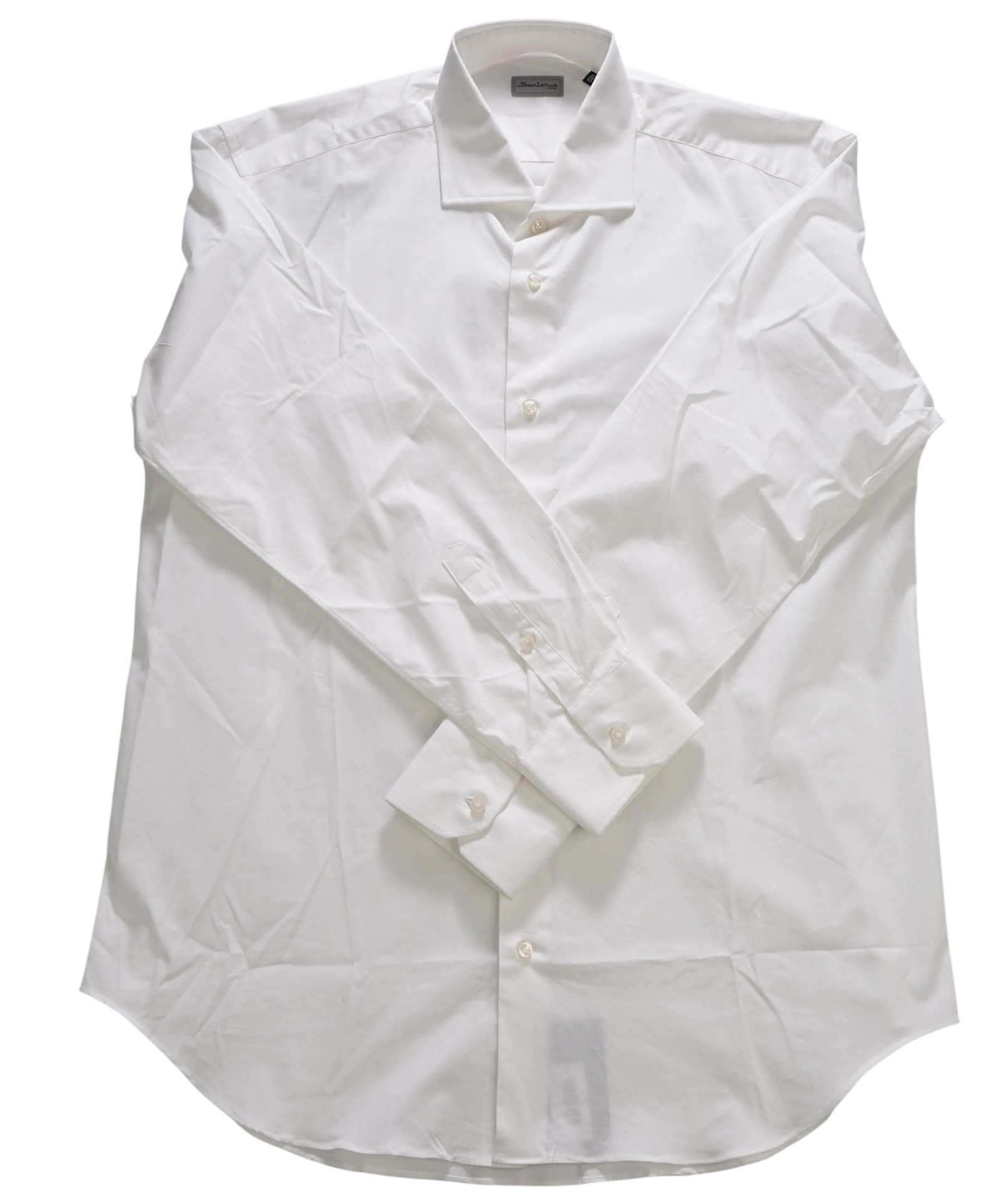 $495 SARTORIO NAPOLI - Solid White Stretch Cotton Shirt - 17 | 43