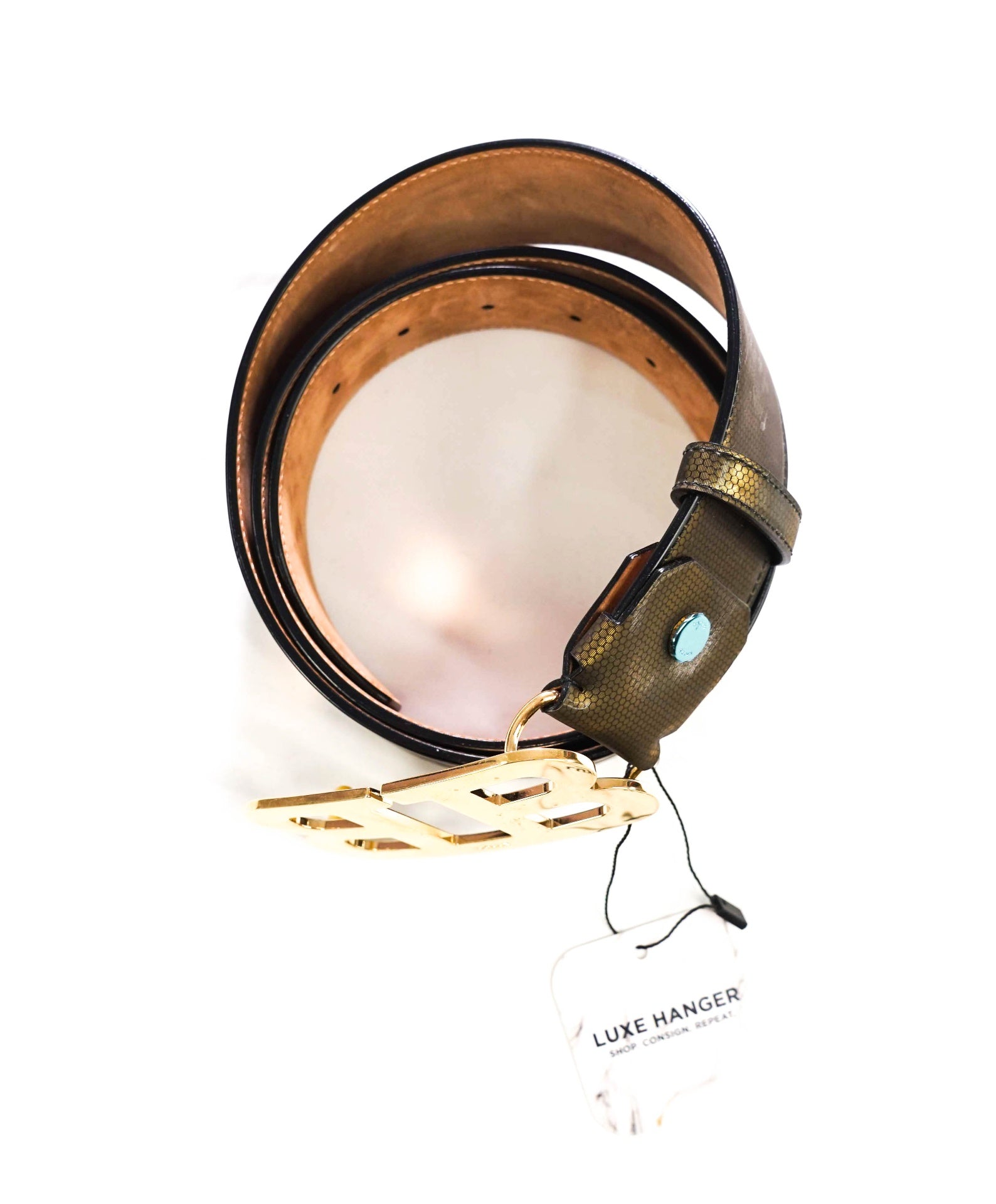 $425 BALLY - Honeycomb Leather Mirror B Belt - 44W