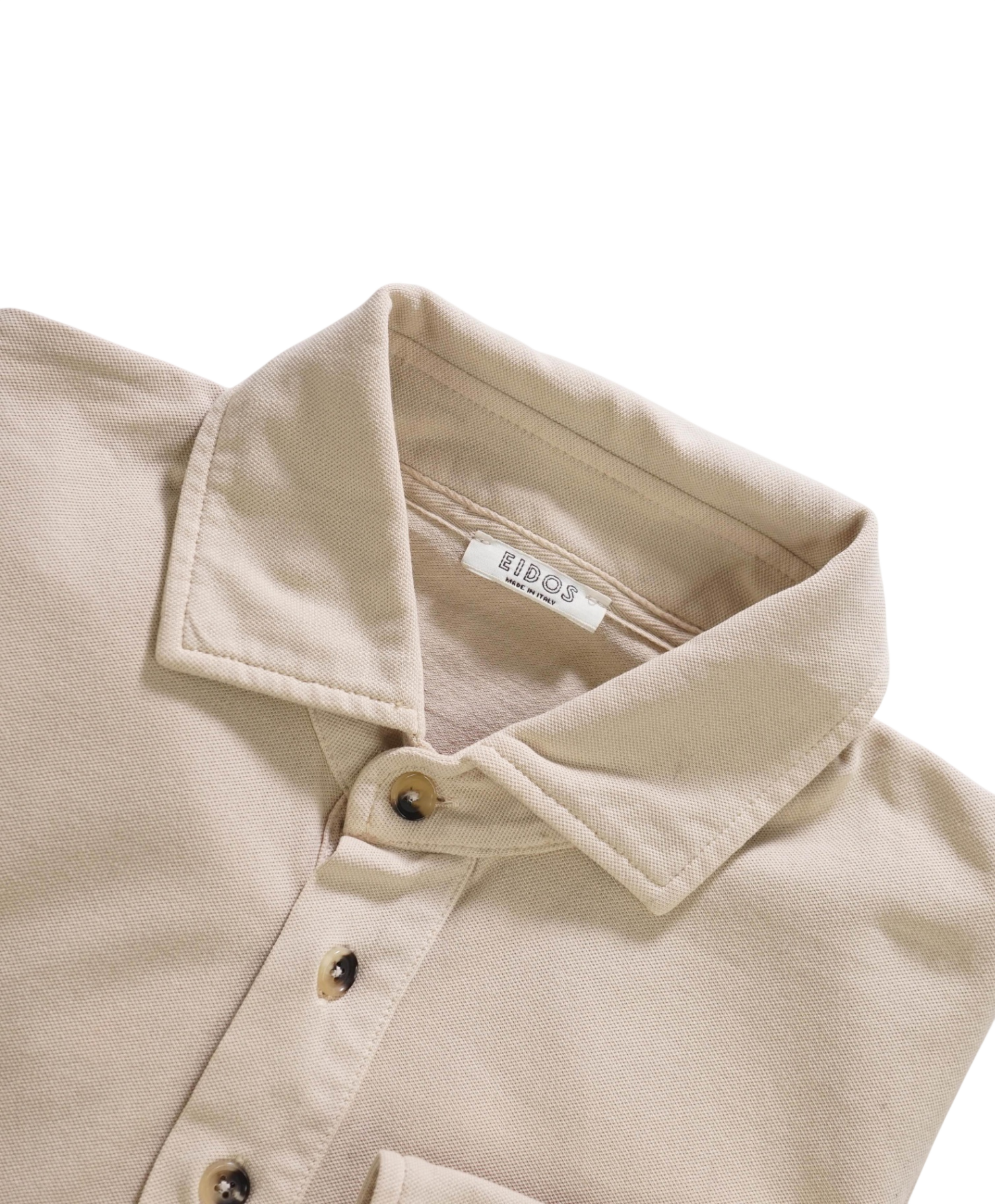 $300 EIDOS - Solid Beige Cotton Long Sleeve Polo Shirt - M