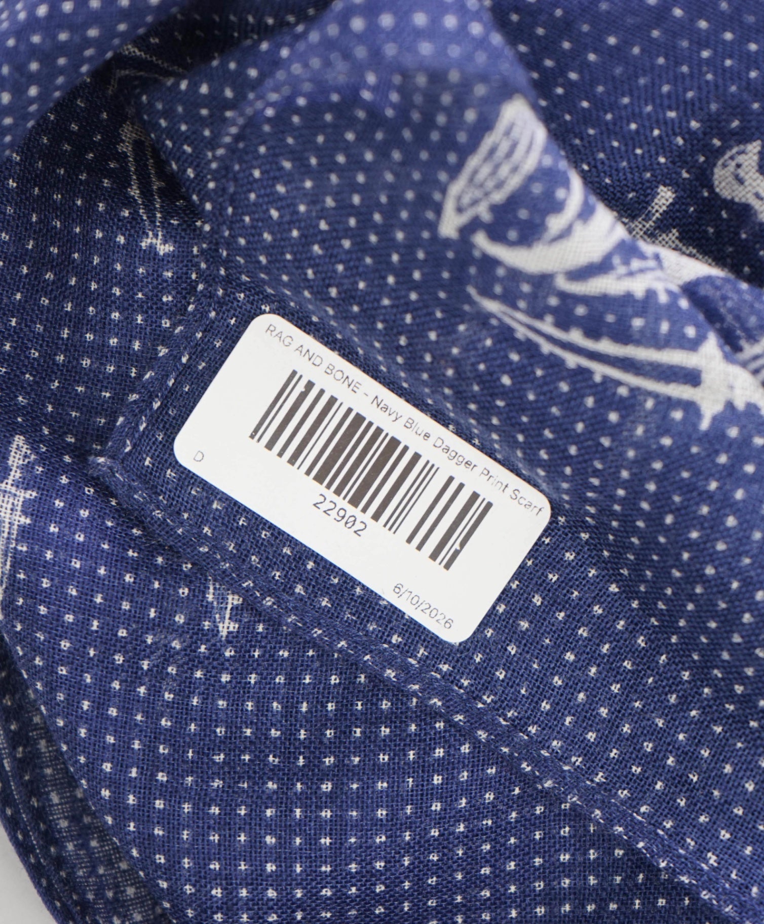$300 RAG AND BONE - Blue Dagger Print Scarf - 52" x 70.5"