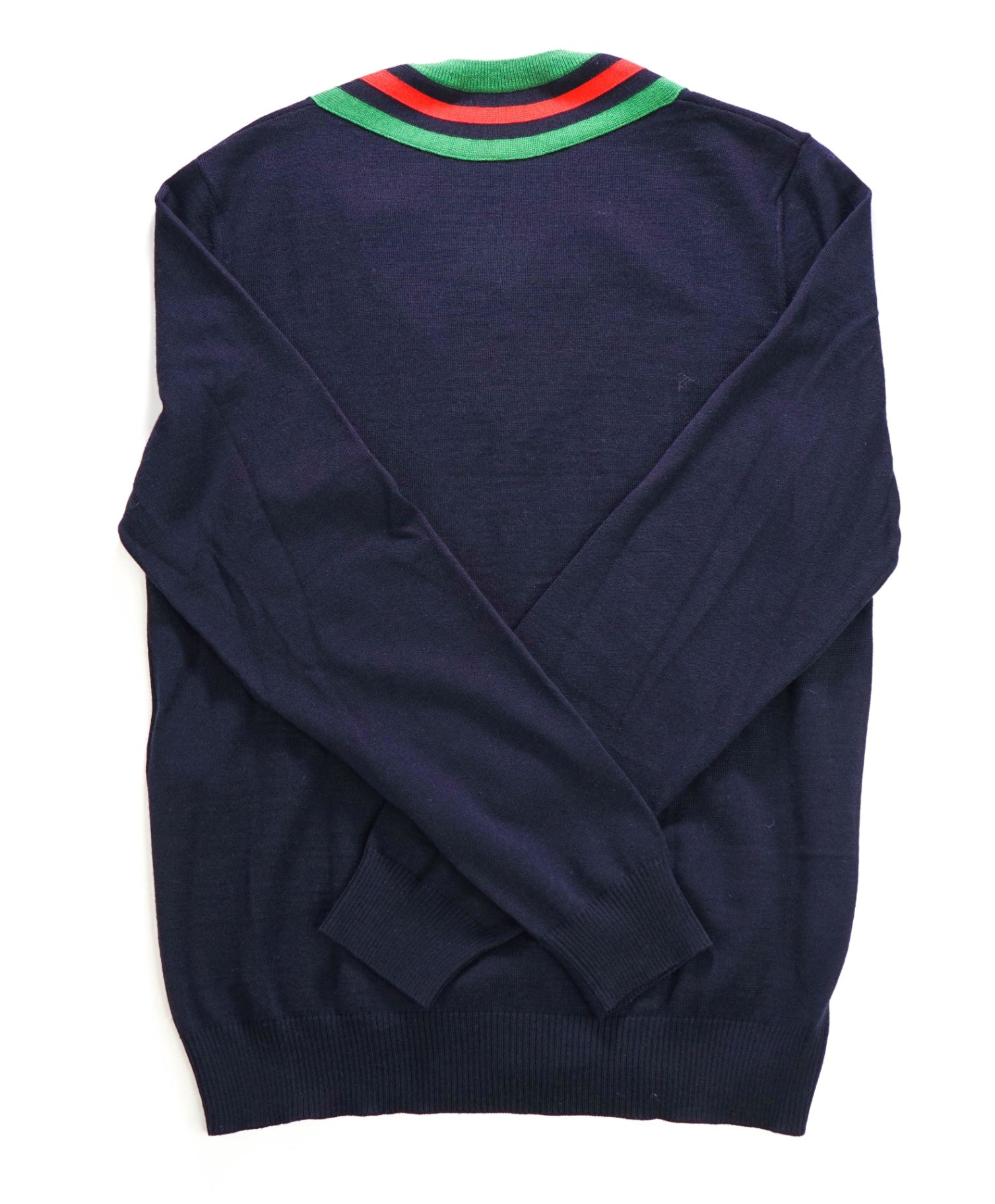 $1,480 GUCCI - Navy Blue Wool Cricket V-Neck Sweater - M