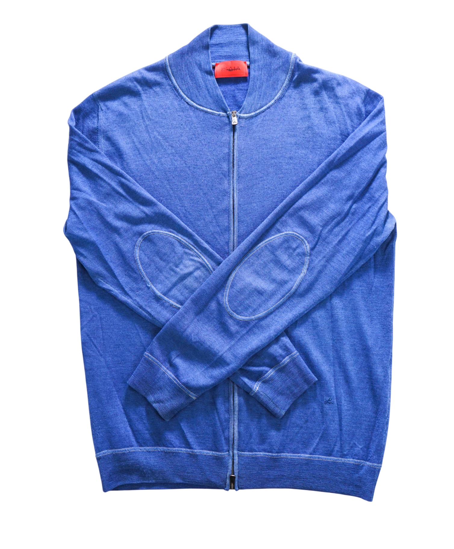 $1,495 ISAIA - Blue Wool Zip-up Bomber Sweater - S