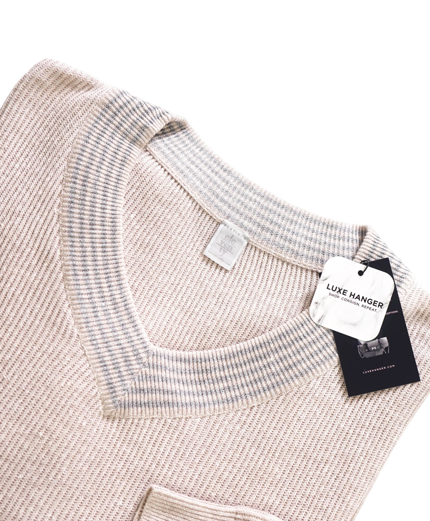 $795 ELEVENTY - Beige Knit Linen/Cotton V-Neck Sweater - XL