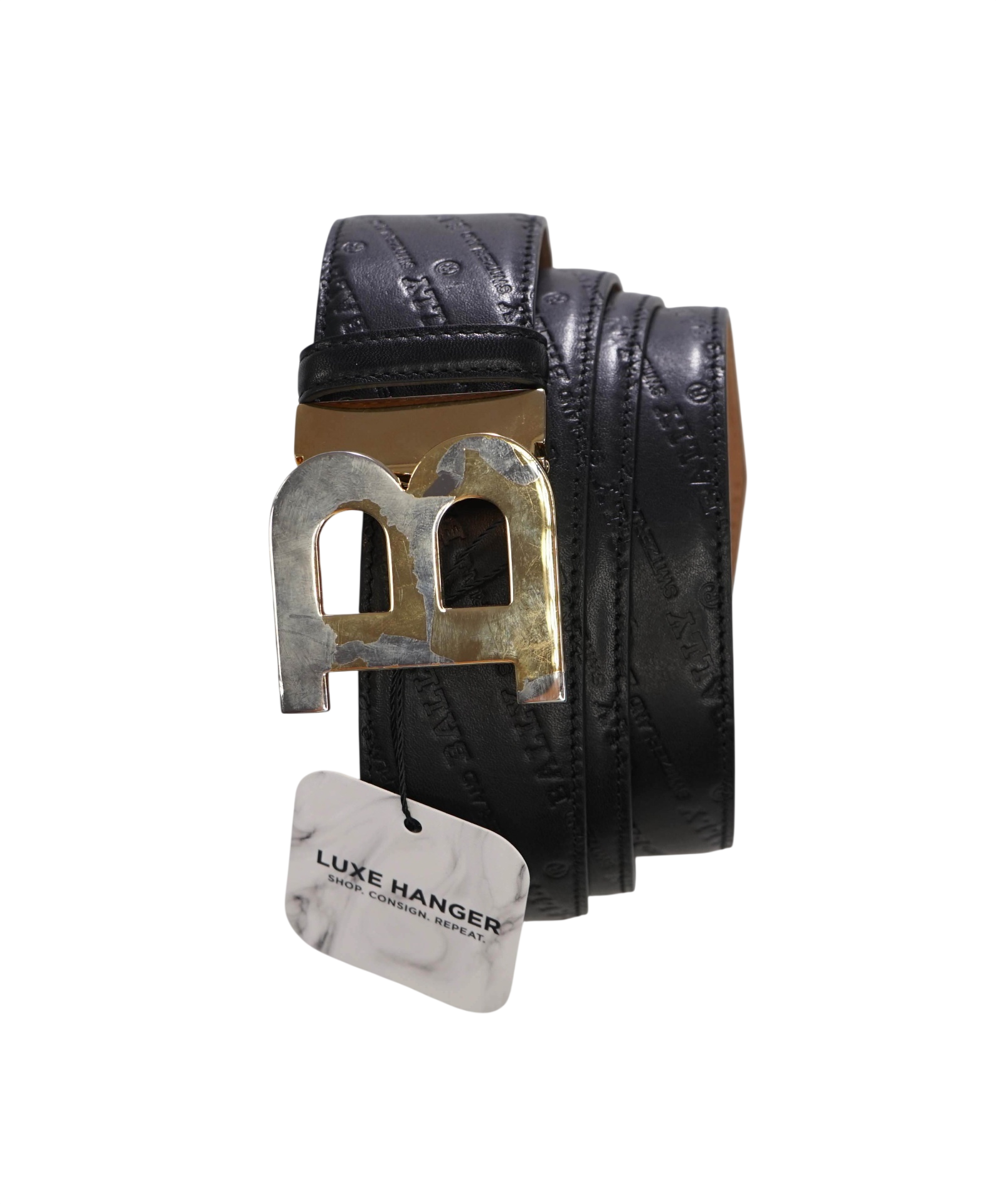 BALLY - Black Logo Leather B Buckle Belt - 48