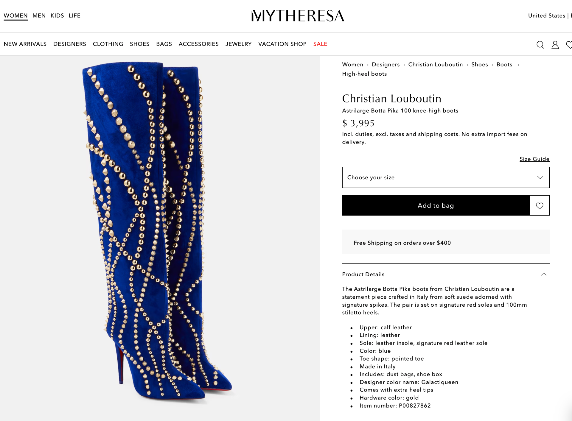 $3,995 LOUBOUTIN - "ASTRILARGE PIKA" 100mm Knee Boots - 37EU