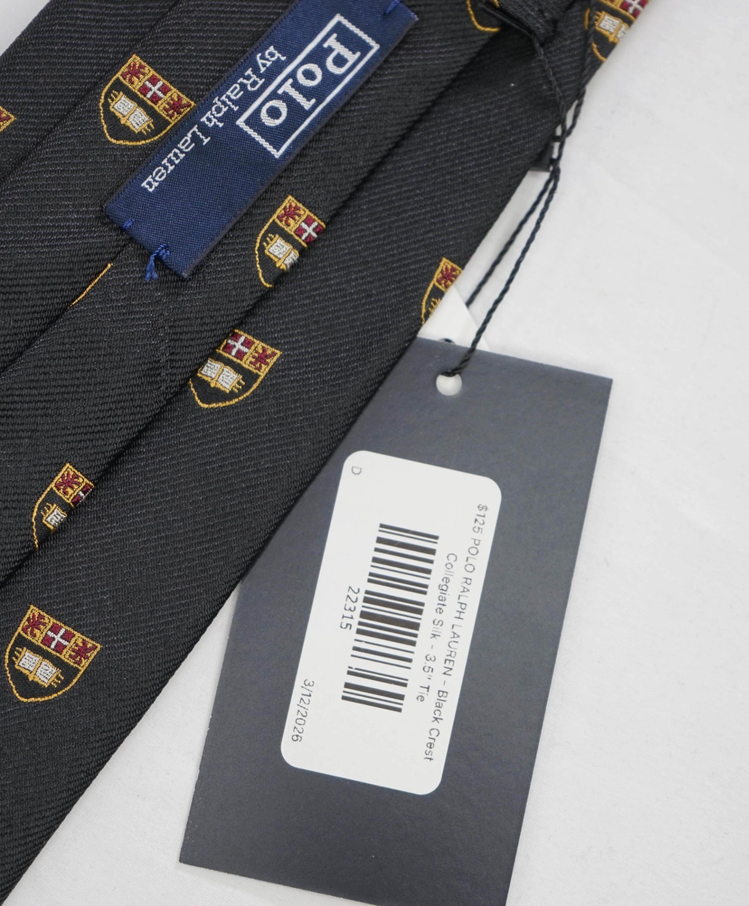 $125 POLO RALPH LAUREN - Black Crest Collegiate Silk - 3.5" Tie