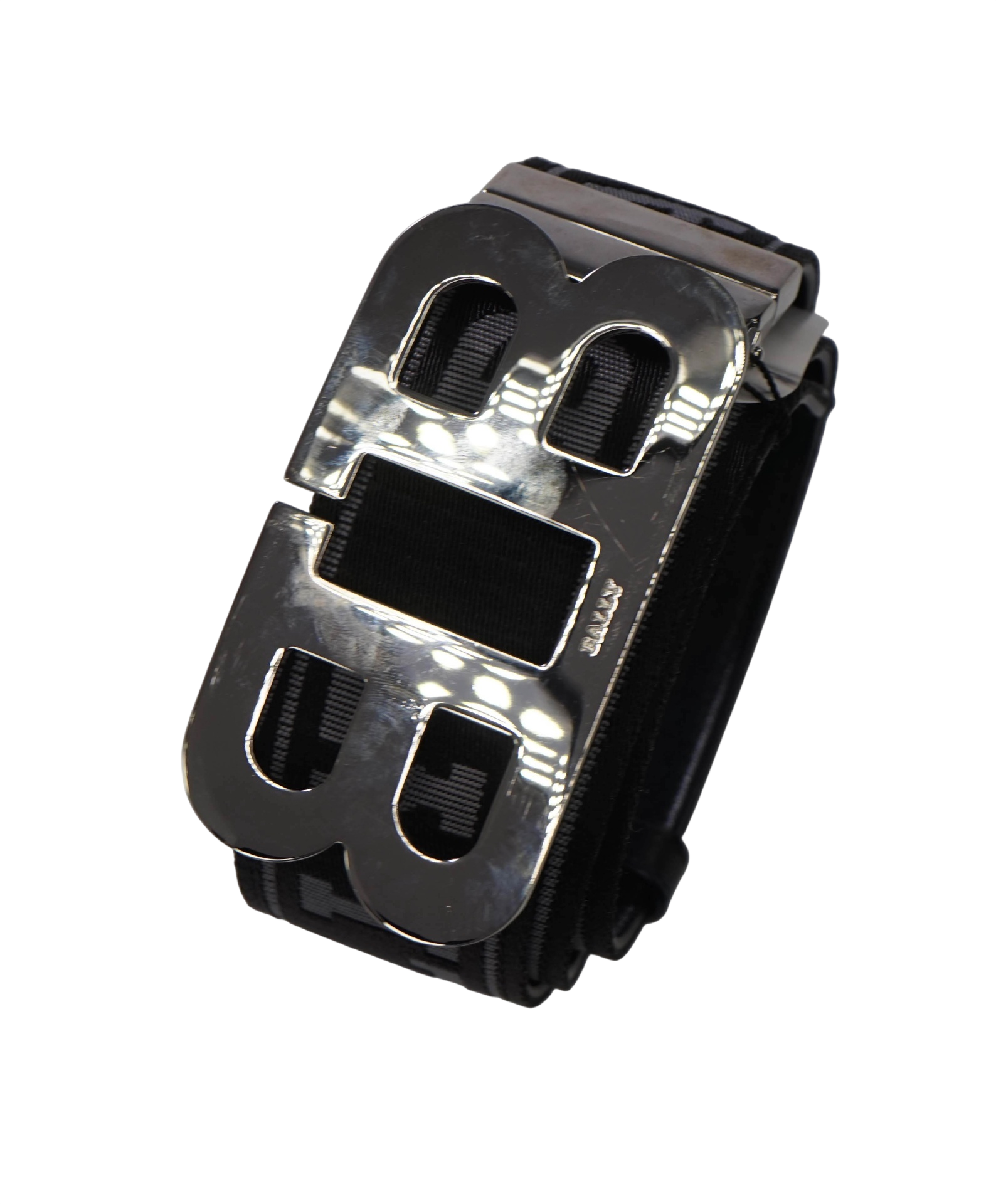 $330 BALLY - Black Leather/Nylon Reversible Mirror B Belt - 37W
