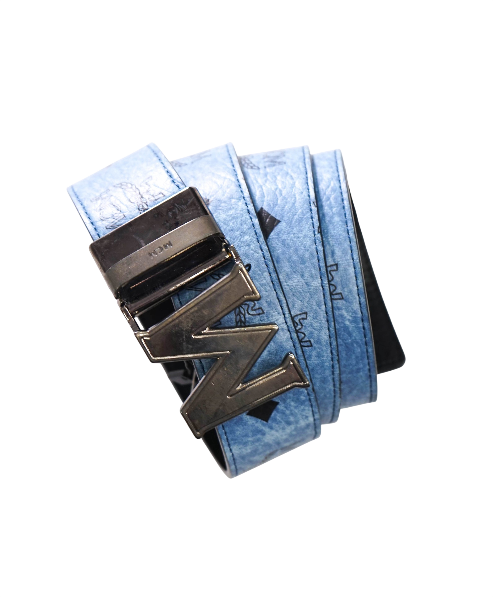 $380 MCM - Black/Blue Claus M Leather Reversible Belt - 40W