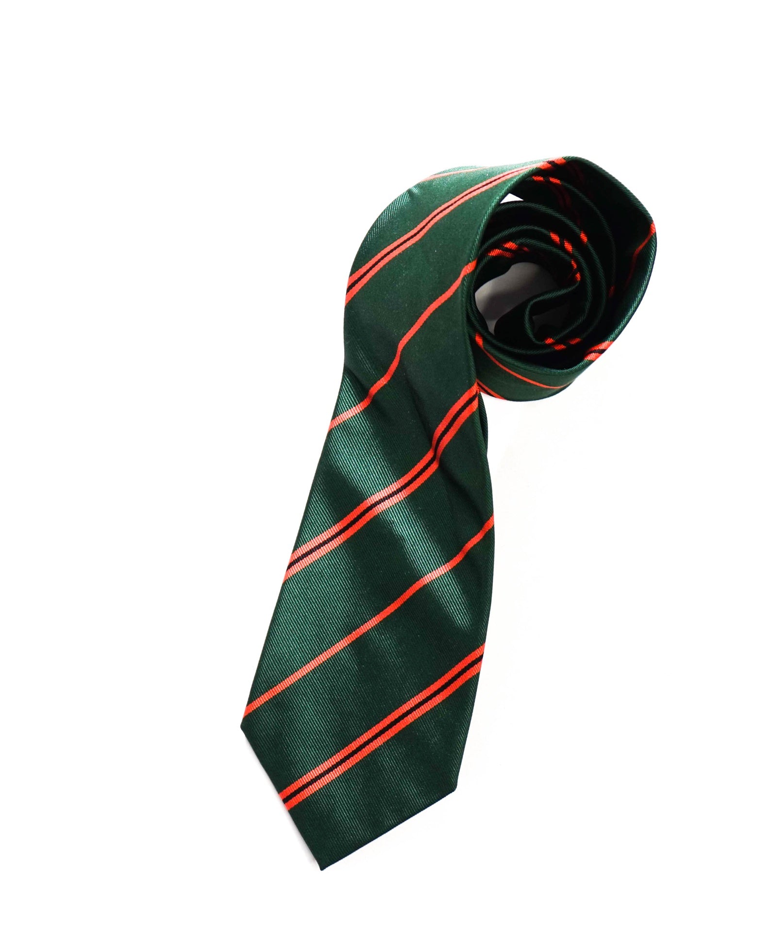 $260 E. MARINELLA Green/Orange Rep Stripe Jacquard Silk - 3.5 Tie