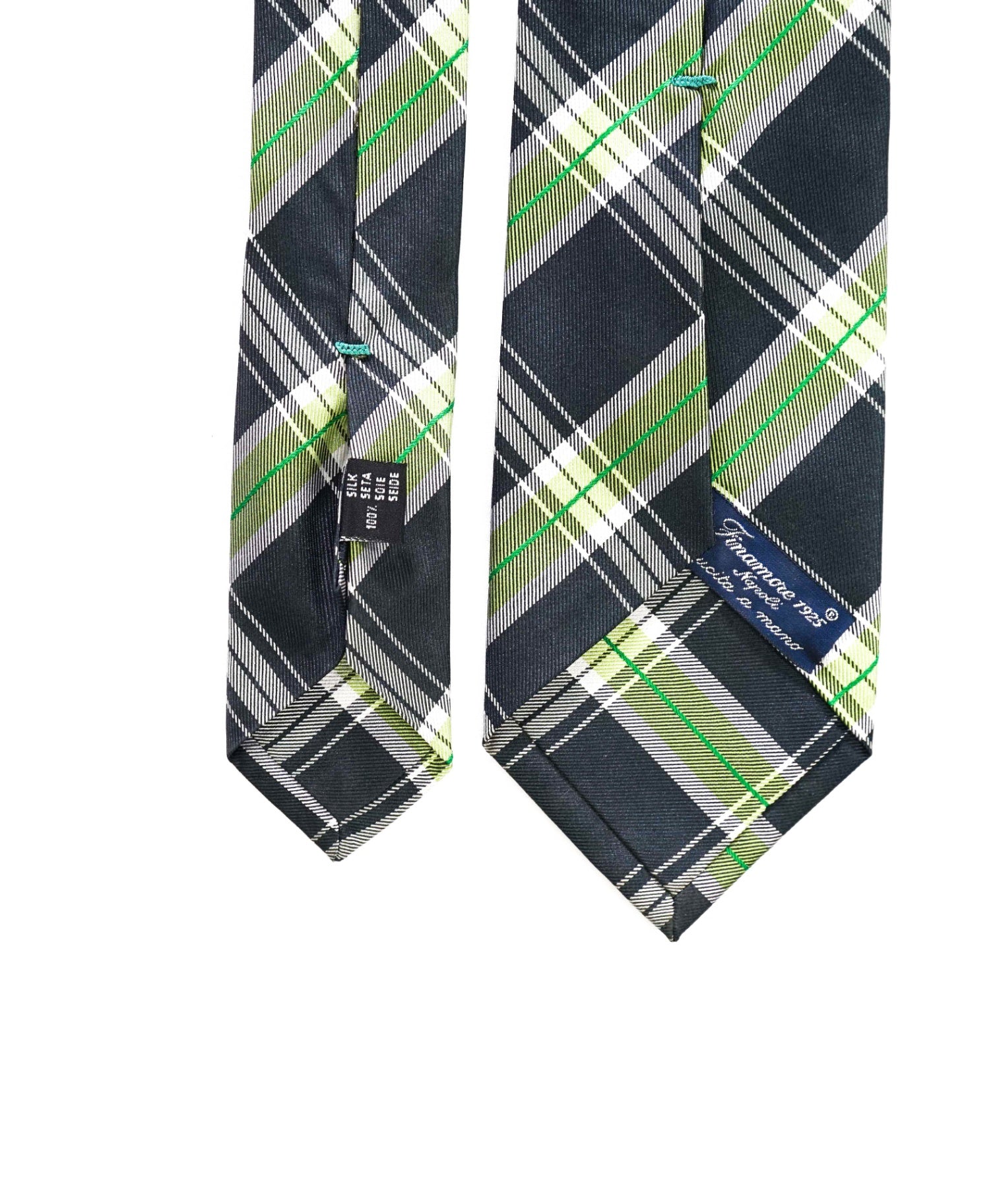 $195 FINAMORE - Dark Green Plaid Silk - 3" Tie