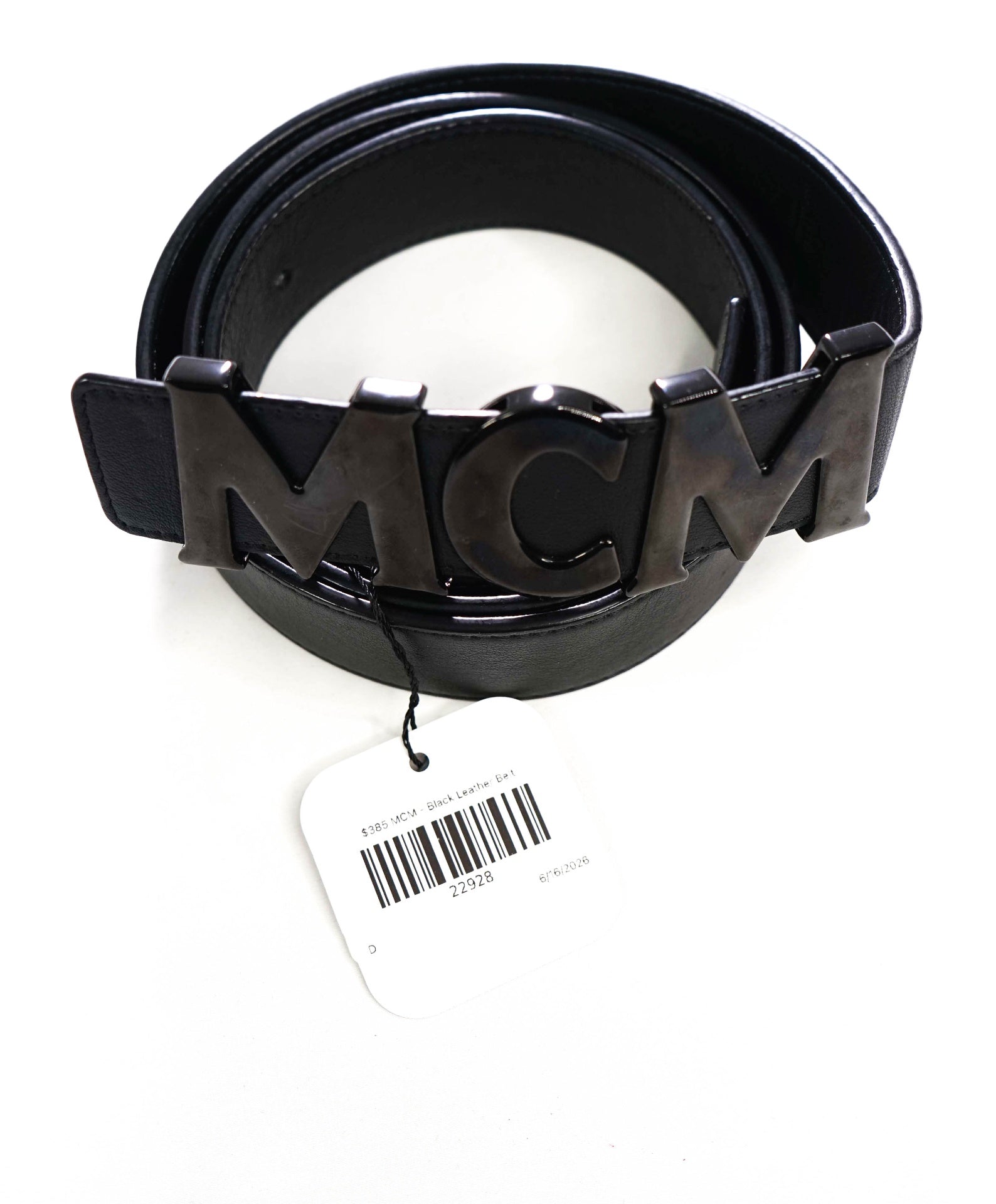 $385 MCM - Black Leather Belt - 44W