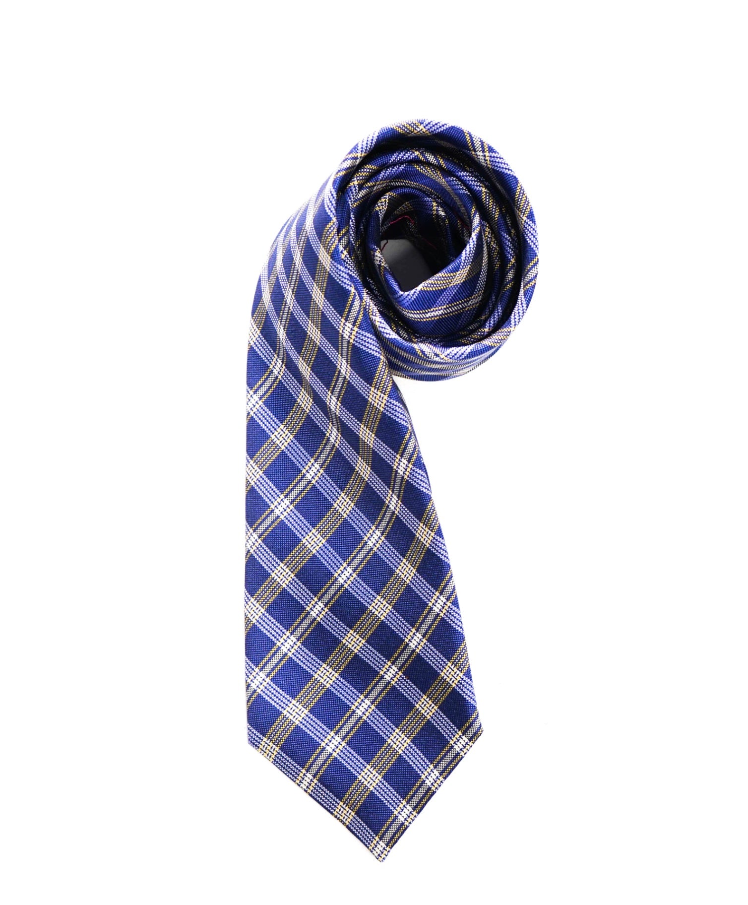 $235 LUIGI BORRELLI - Blue/Yellow Plaid Silk - 3.25" Tie