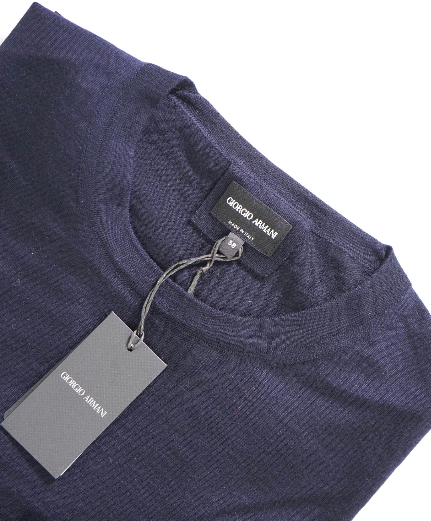 $1,050 GIORGIO ARMANI - Navy Wool Crewneck Sweater - 48 (58EU)