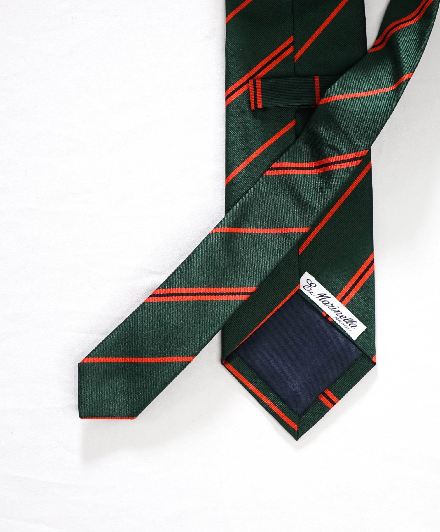 $260 E. MARINELLA Green/Orange Rep Stripe Jacquard Silk - 3.5 Tie