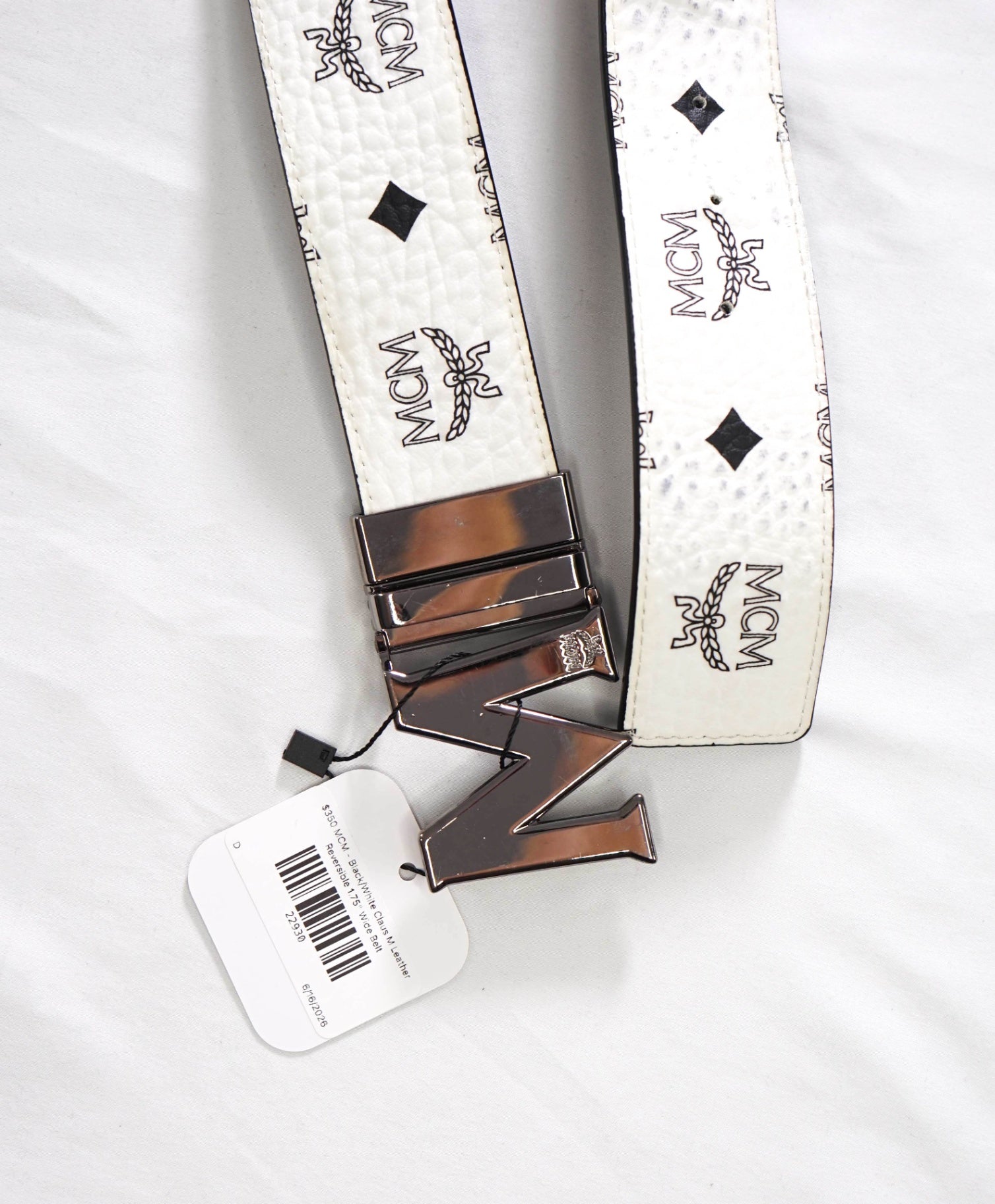 $350 MCM - Black/White Claus M Leather Reversible Belt 48W