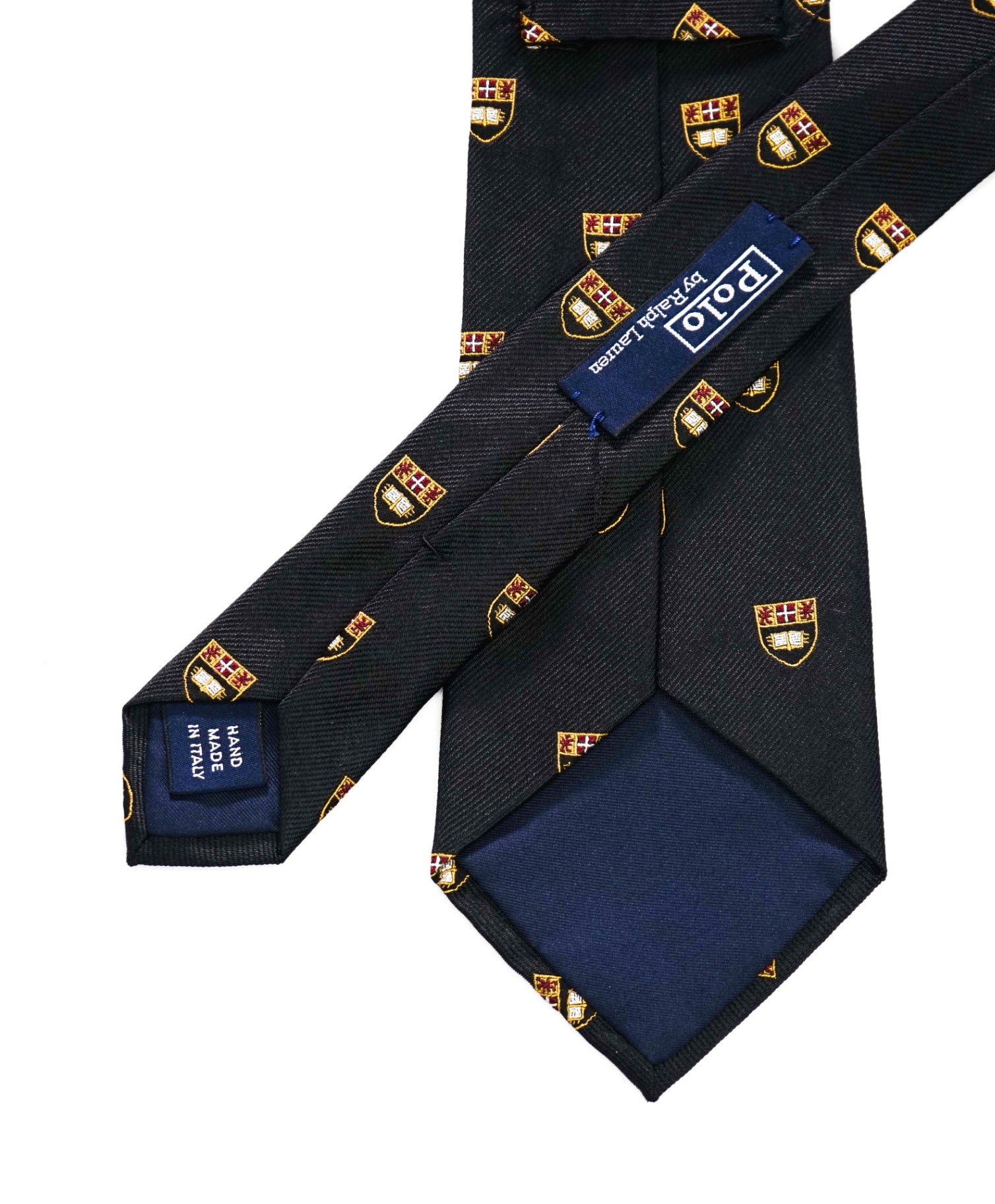 $125 POLO RALPH LAUREN - Black Crest Collegiate Silk - 3.5" Tie