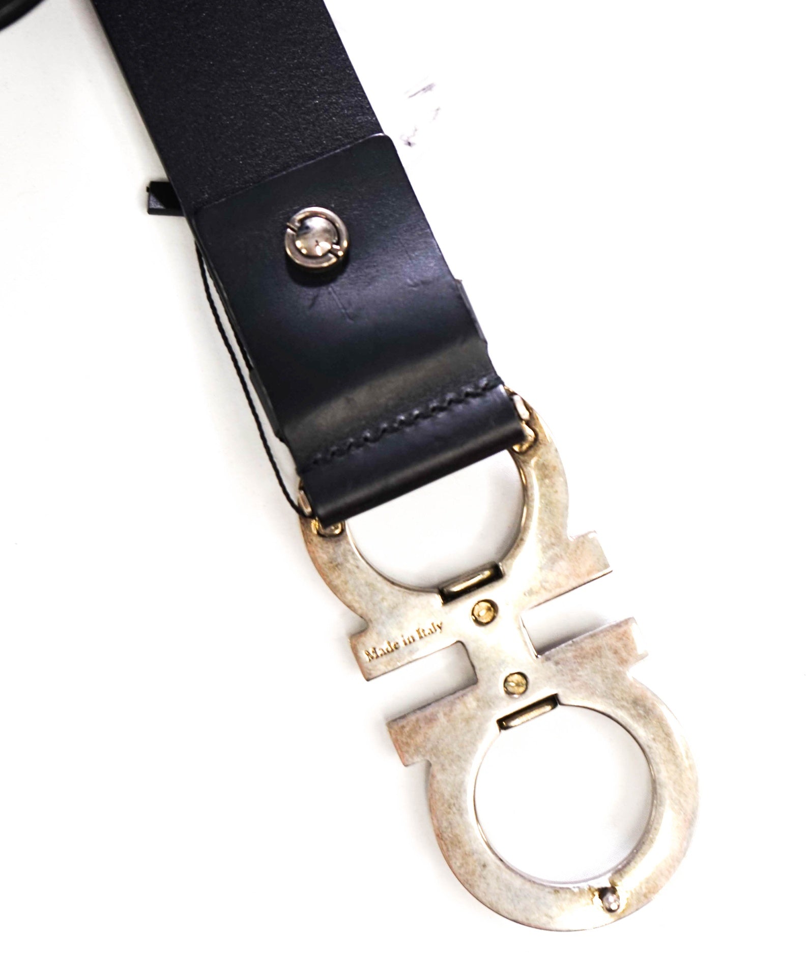 FERRAGAMO - Black Wide Leather Denim Belt - 48W