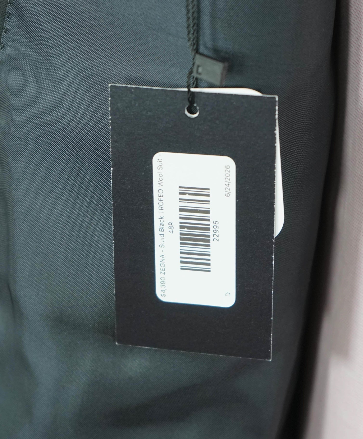 $4,390 ZEGNA - Solid Black TROFEO Wool Suit - 48R