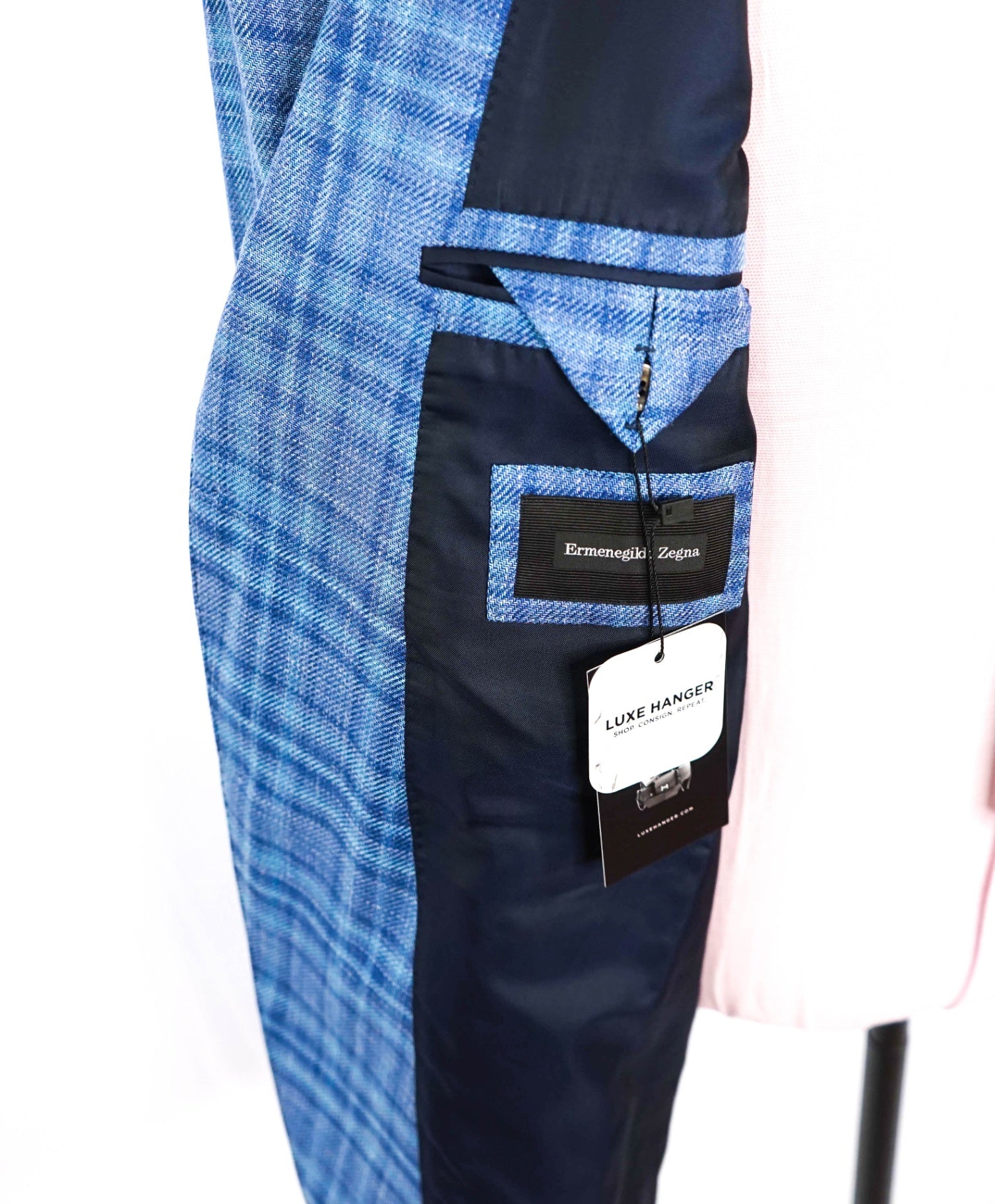 $2,990 ZEGNA - Blue Plaid Wool/Silk/Linen Blazer - 46R