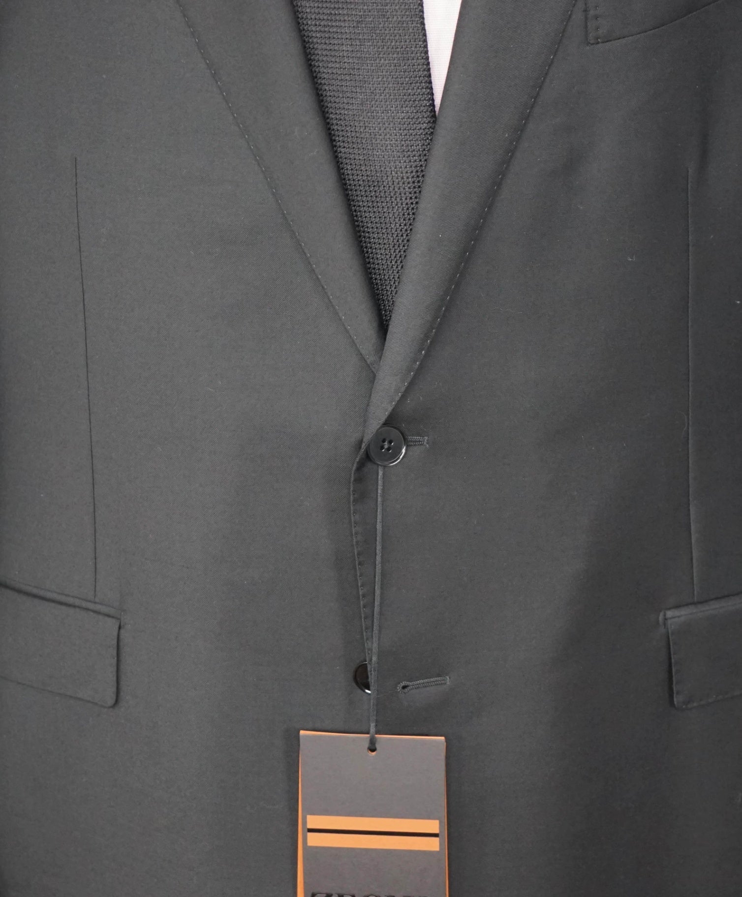 $4,390 ZEGNA - Solid Black TROFEO Wool Suit - 48R