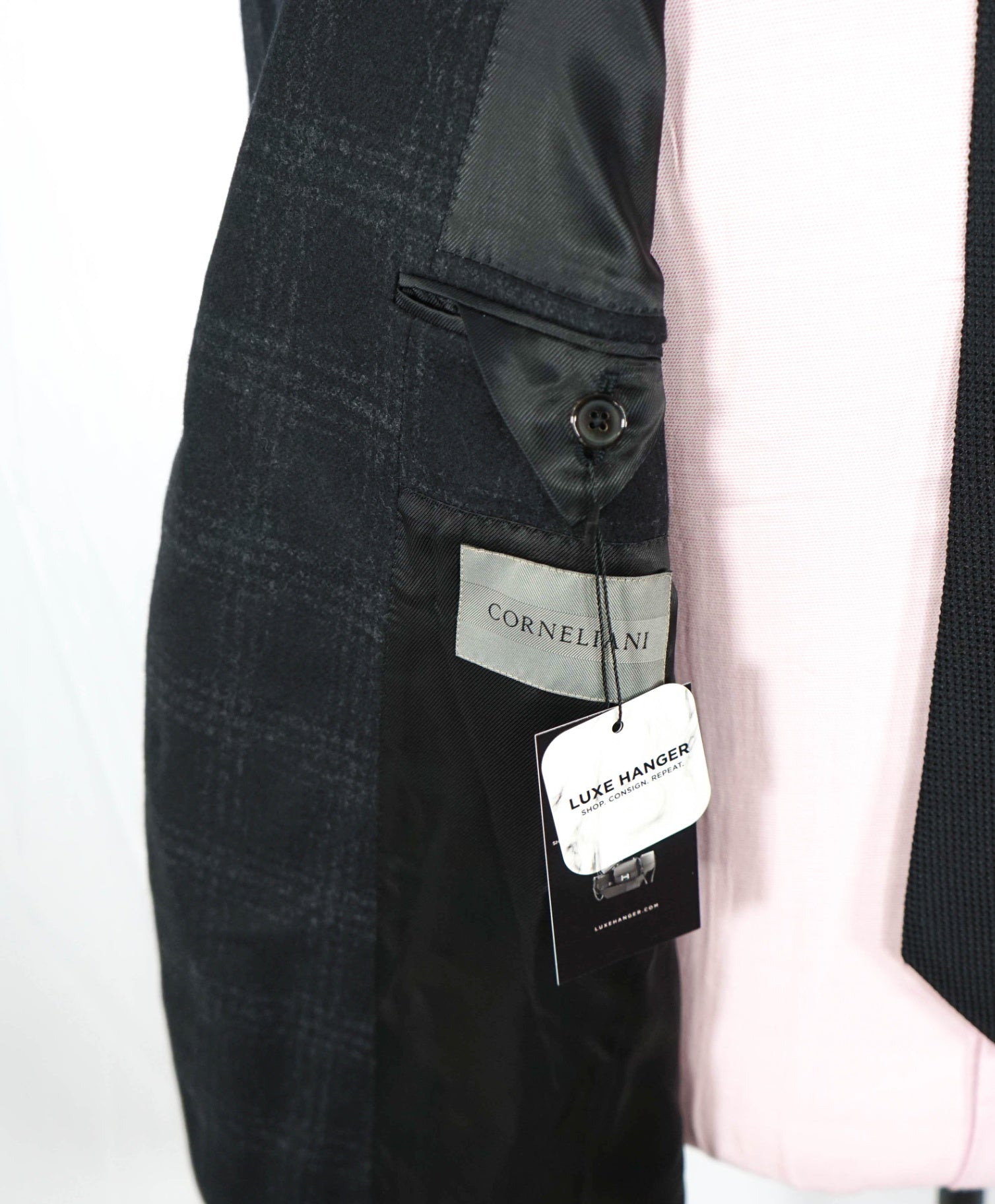 $1,995 CORNELIANI - Black Plaid Wool/Cashmere Blazer - 44R