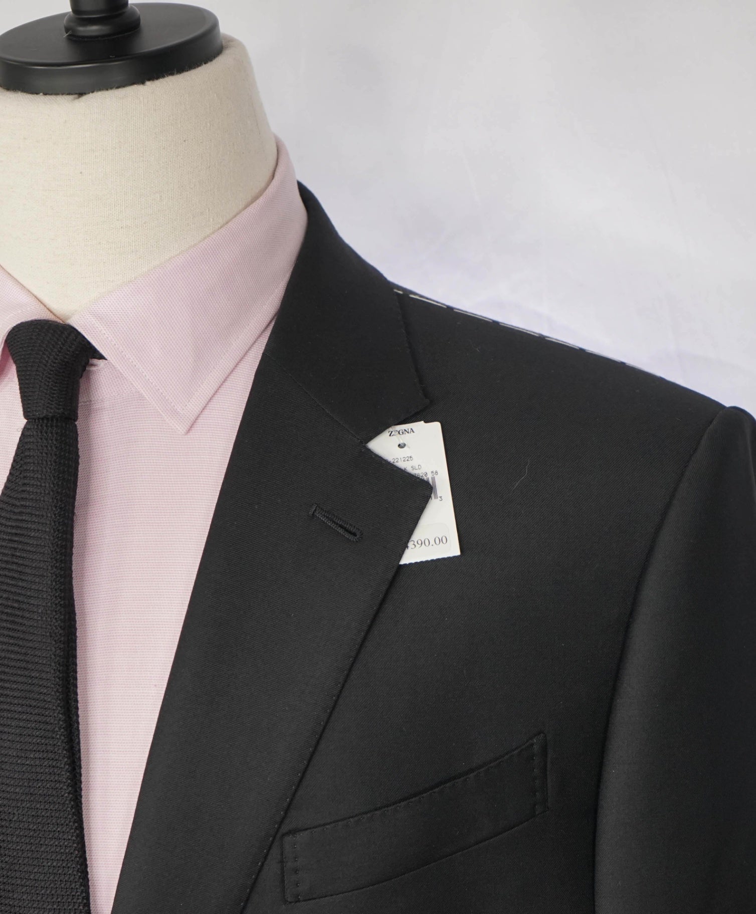 $4,390 ZEGNA - Solid Black TROFEO Wool Suit - 48R