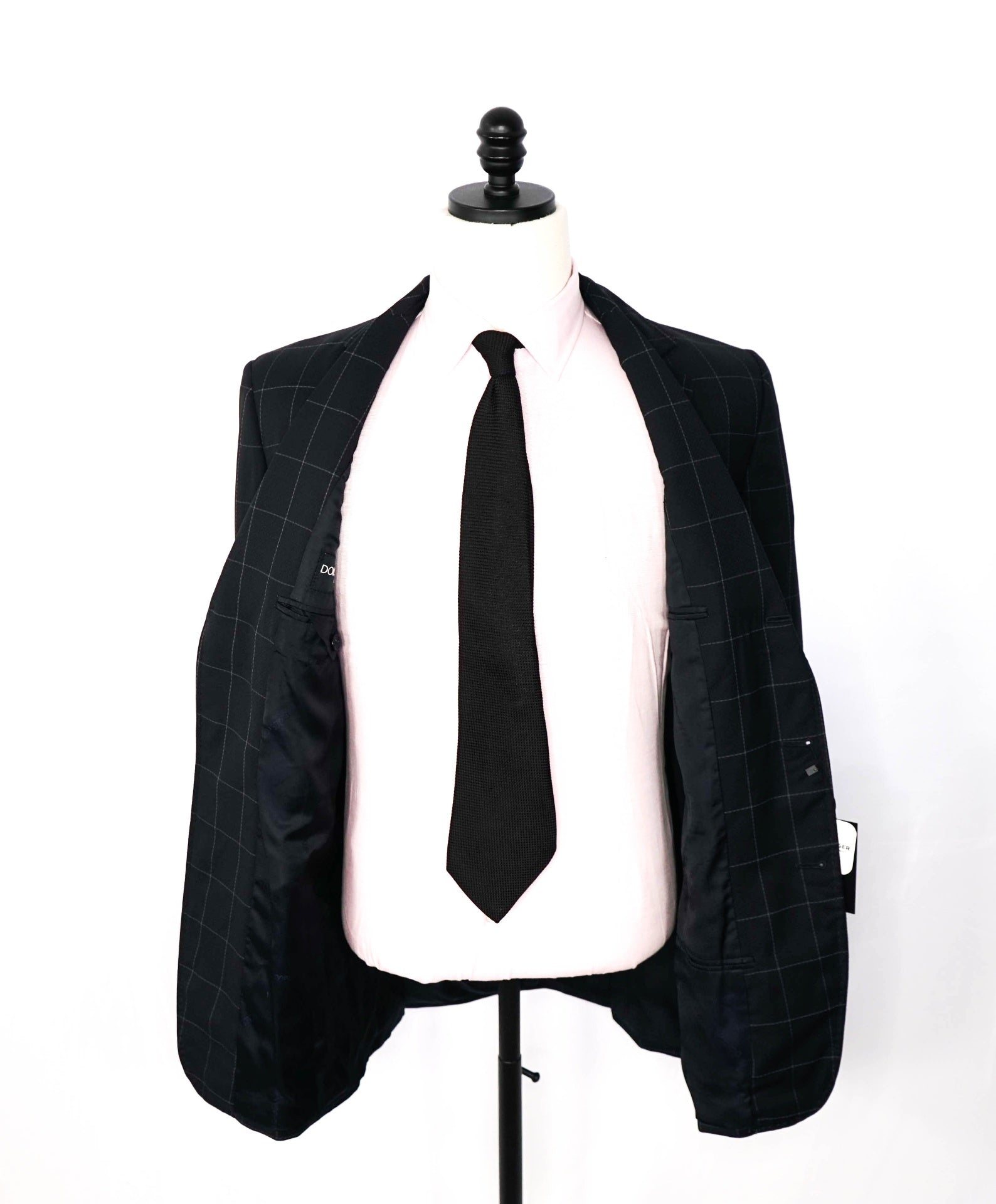 $3,195 DOLCE & GABBANA - Navy Windowpane 2/3 Roll Suit - 44L
