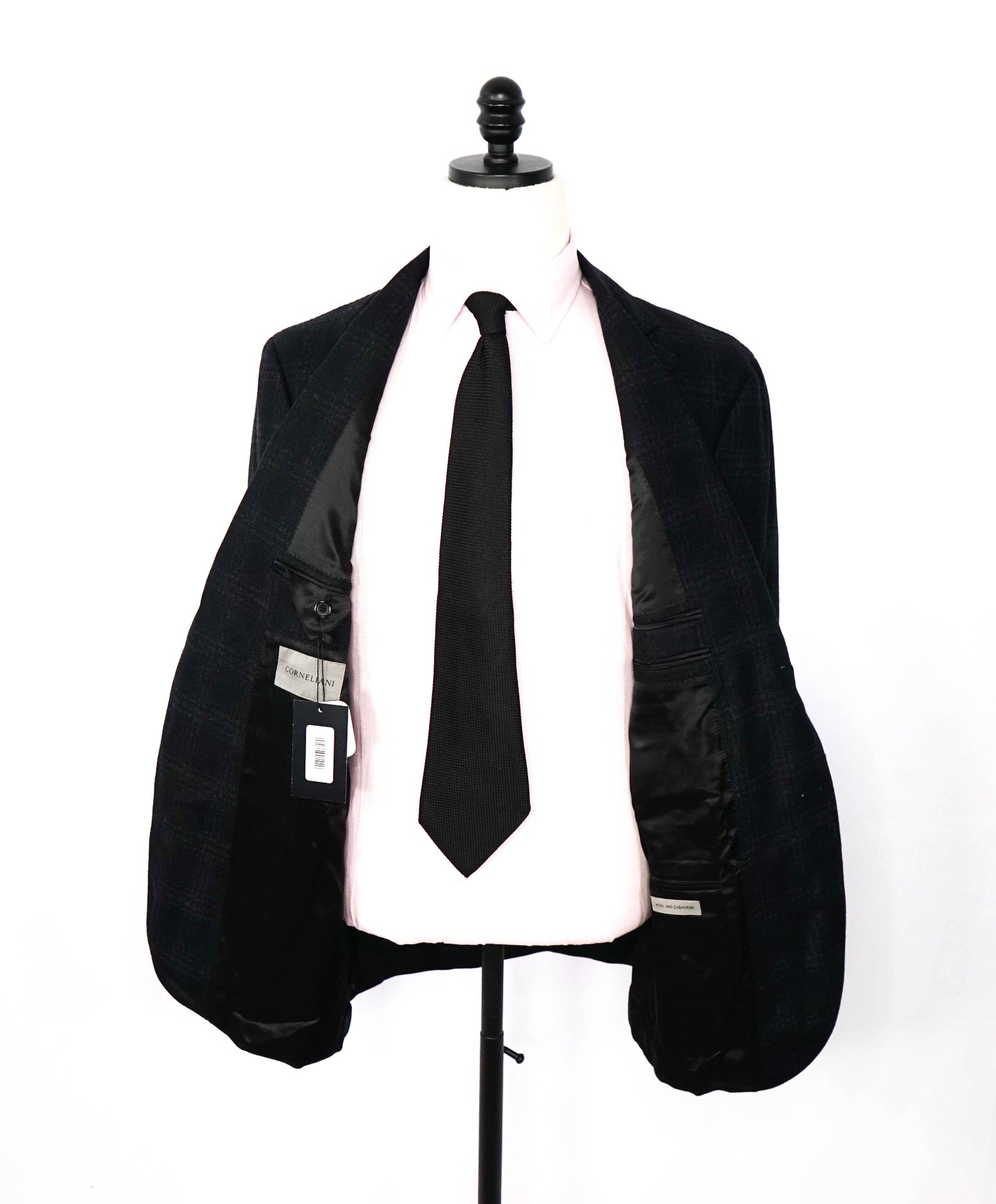 $1,995 CORNELIANI - Black Plaid Wool/Cashmere Blazer - 44R