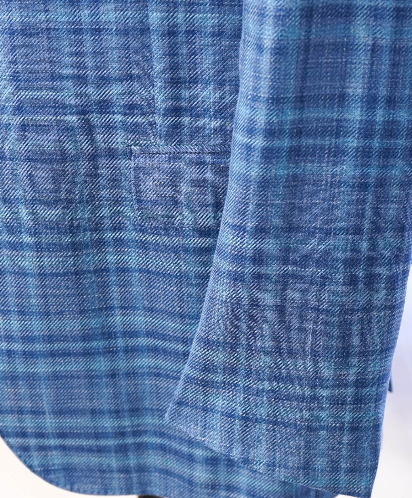 $2,990 ZEGNA - Blue Plaid Wool/Silk/Linen Blazer - 46R