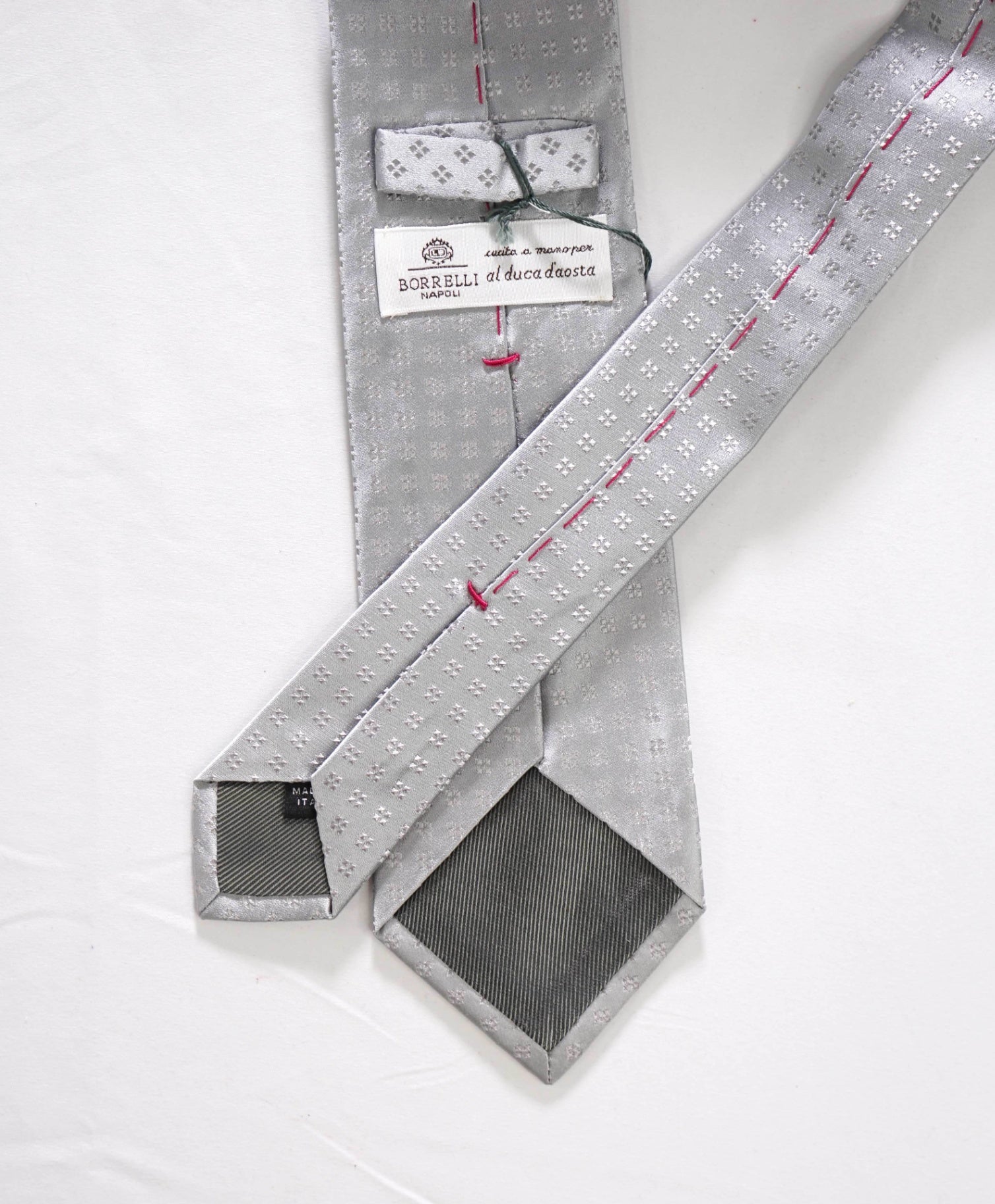 $192 LUIGI BORRELLI - Silver Geometric Silk - 3.5" Tie