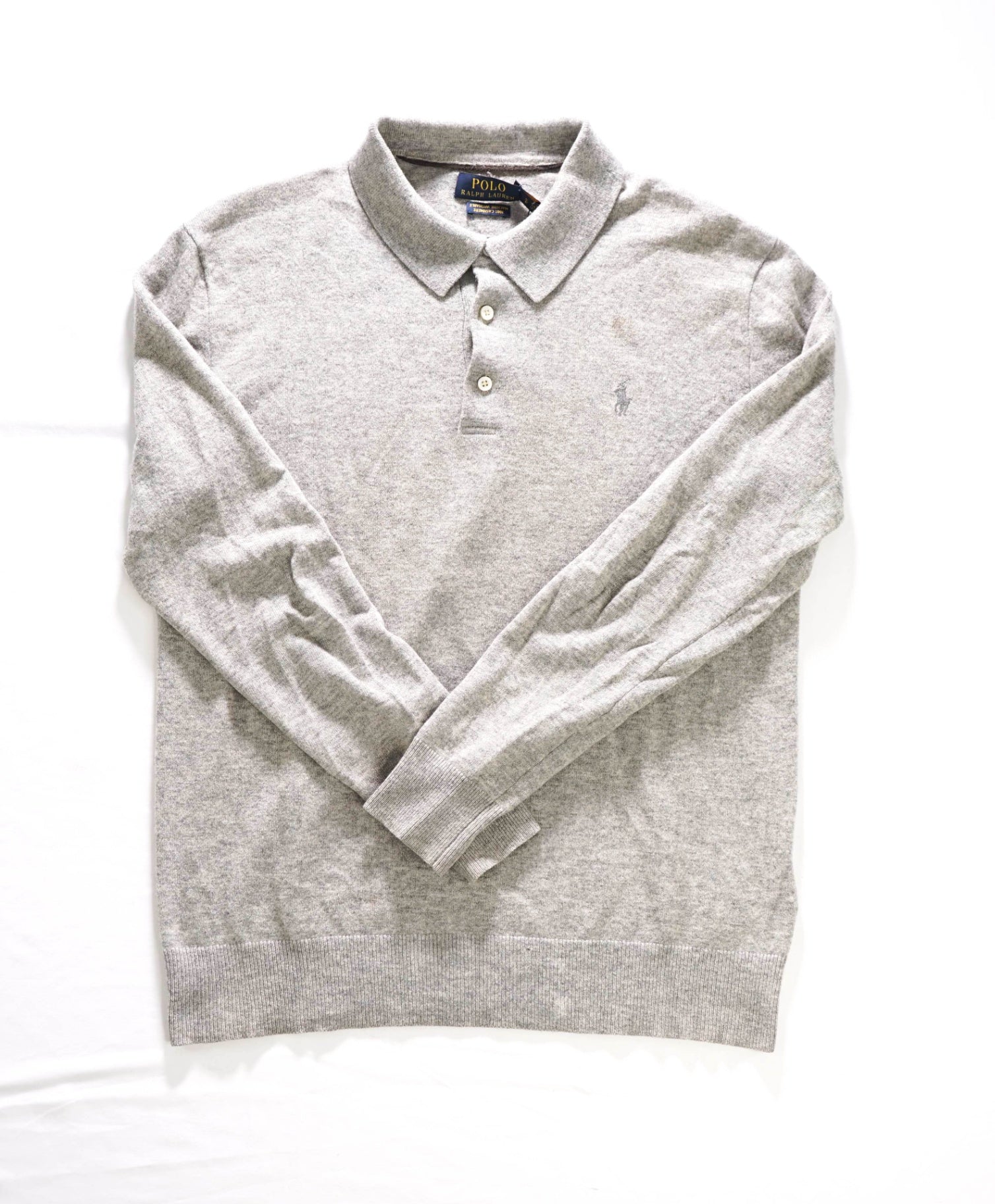 $498 POLO RALPH LAUREN - Light Gray Cashmere Polo Shirt - S