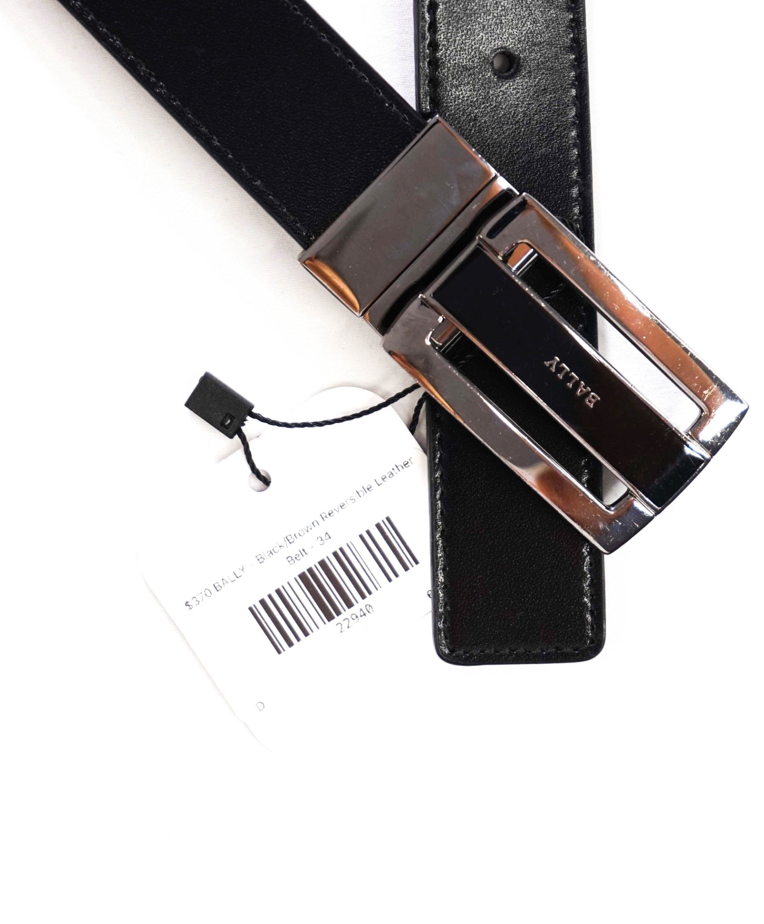$370 BALLY - Black/Brown Reversible Leather Belt - 34W