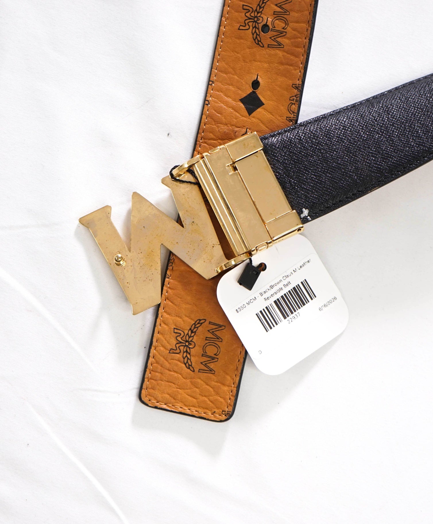 $350 MCM - Black/Brown Claus M Leather Reversible Belt - 42W