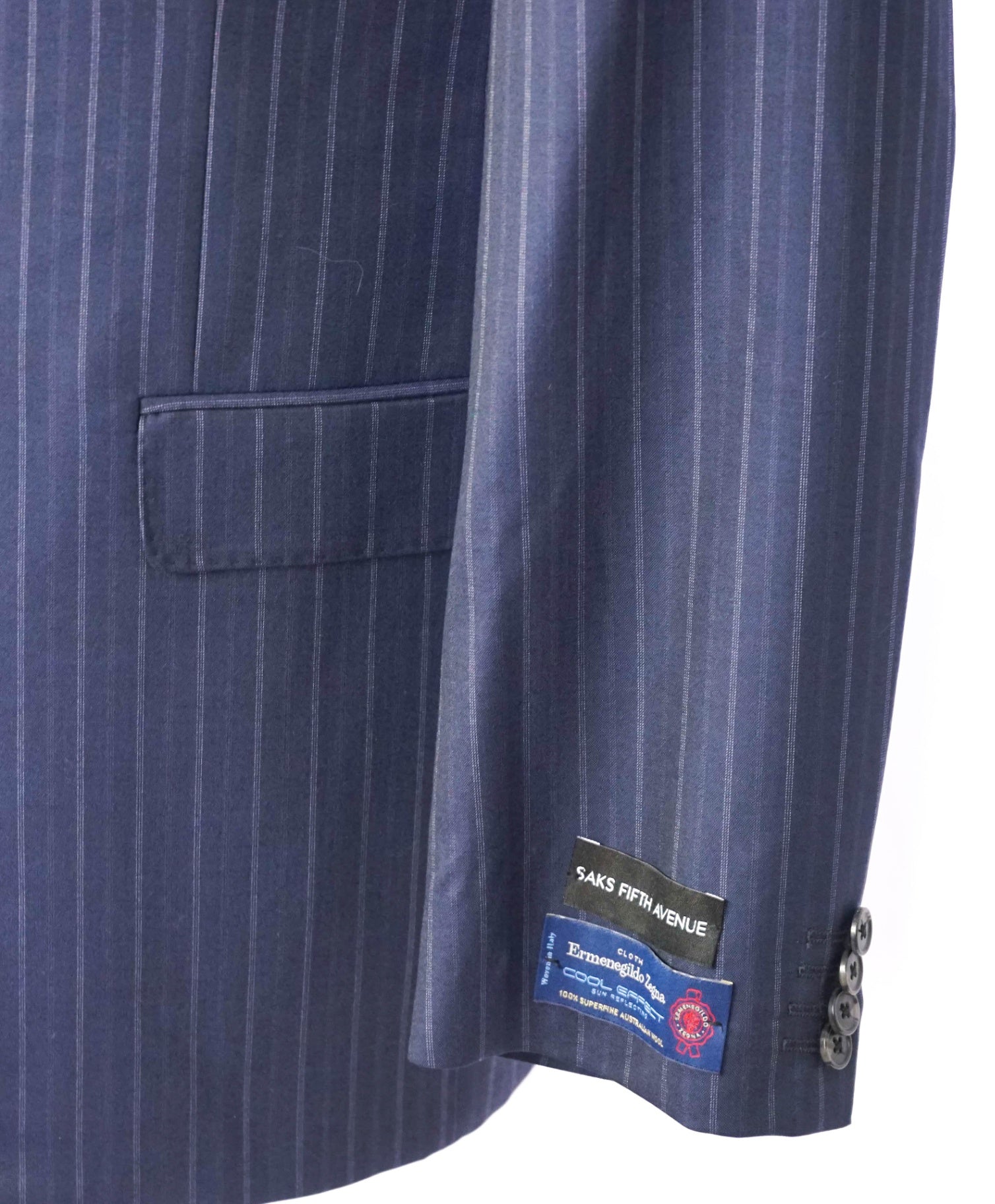 $995 ZEGNA For SFA - Navy Blue Stripe Wool Suit - 46L