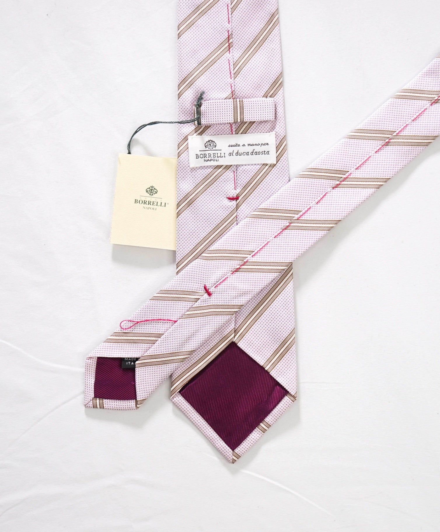 $192 LUIGI BORRELLI - Pink Stripe Silk - 3.25" Tie