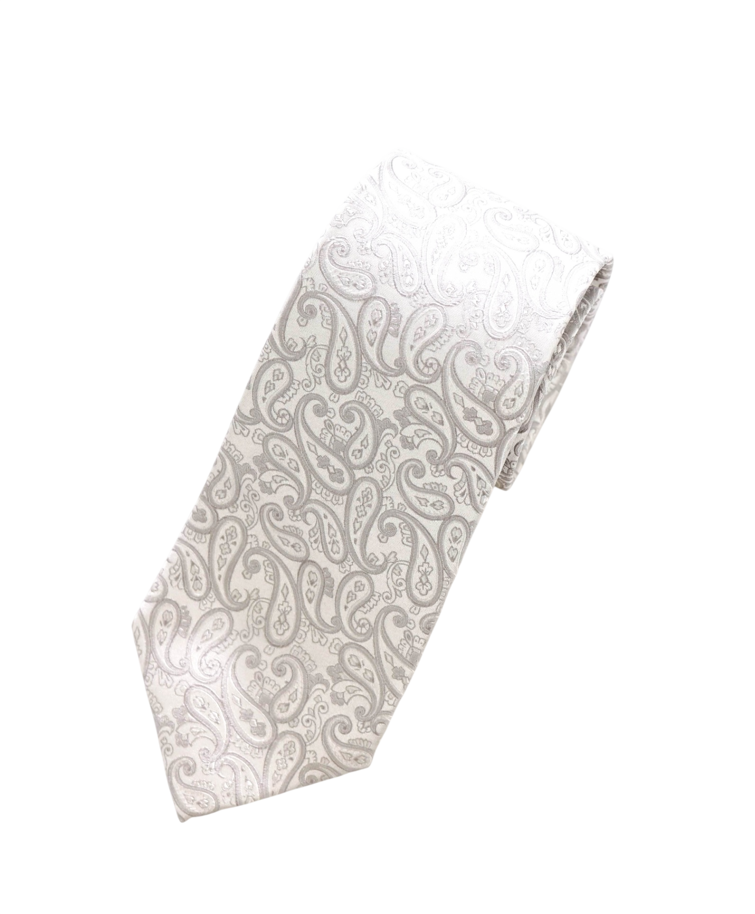 $192 LUIGI BORRELLI - Silver Paisley Silk - 3.5" Tie