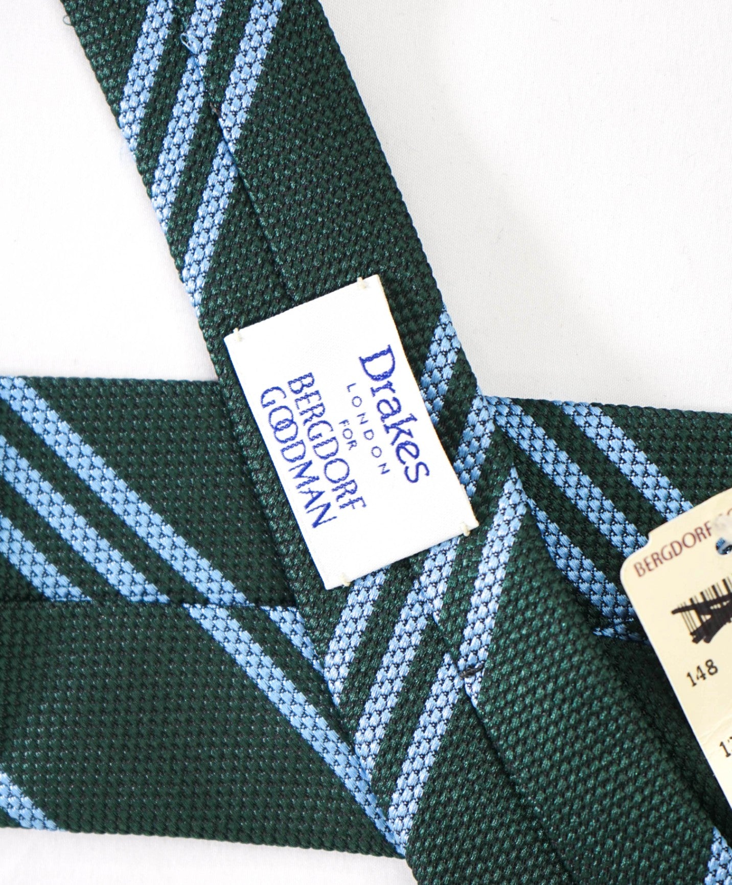$275 DRAKE'S - Textured Green/Blue Stripe Silk - 2.75" Tie