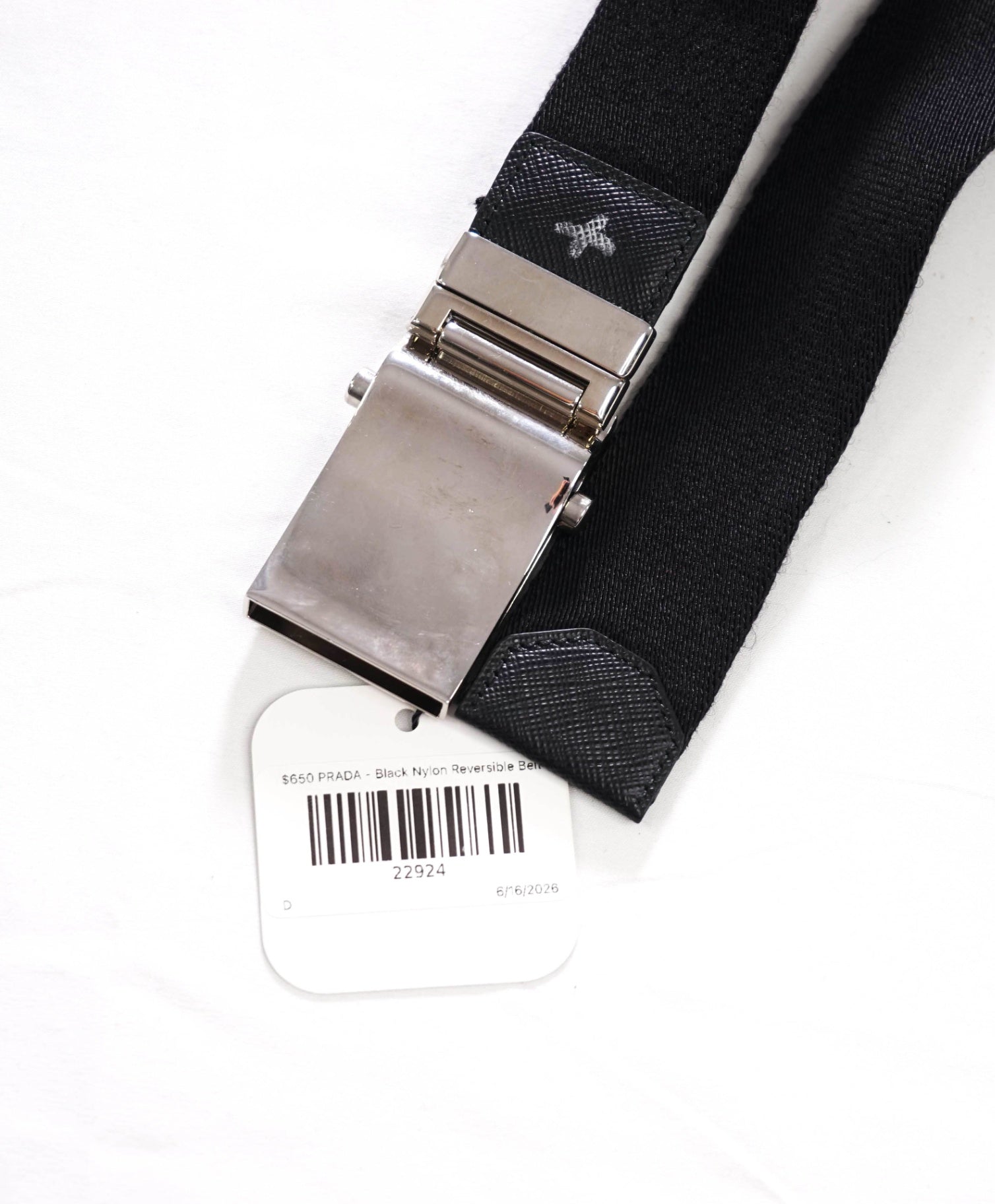 $650 PRADA - Black Nylon Reversible Belt - 36W
